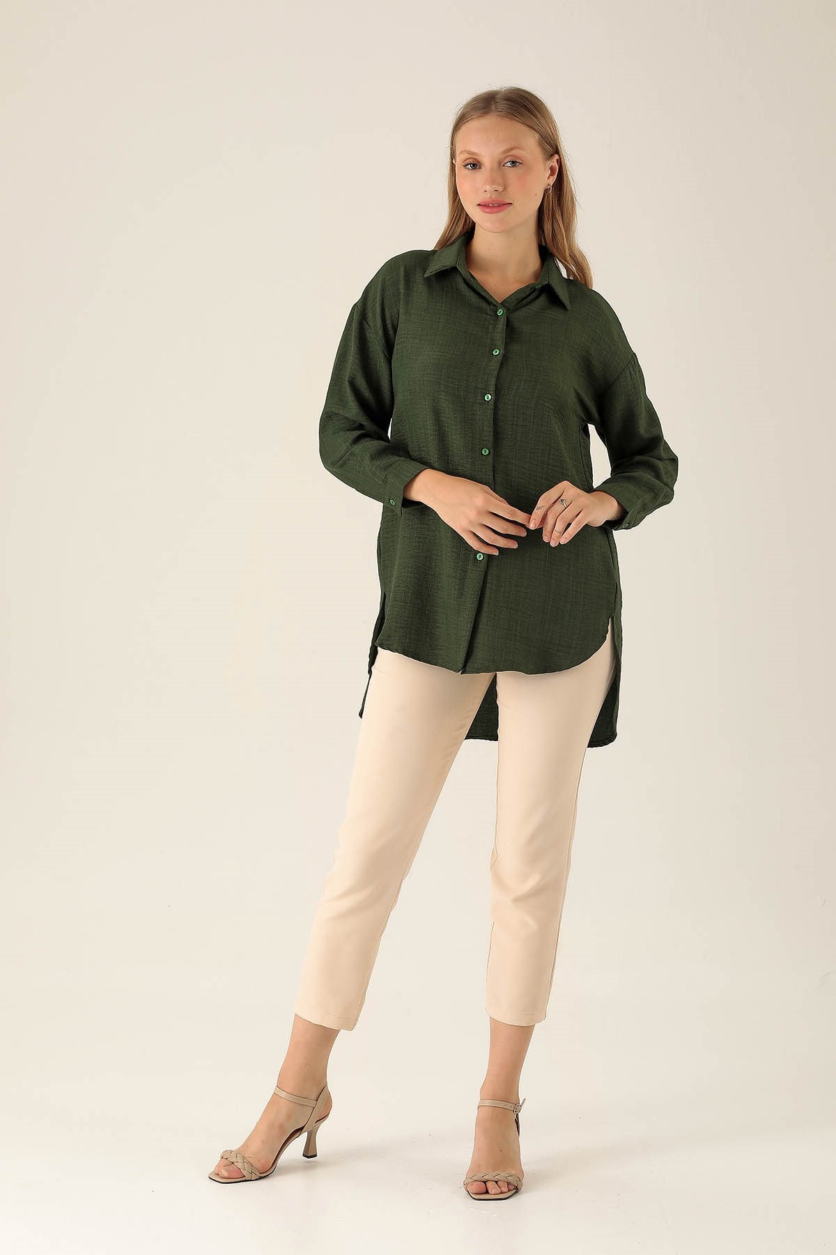 Önü Düğmeli Tunik - 6803A Haki