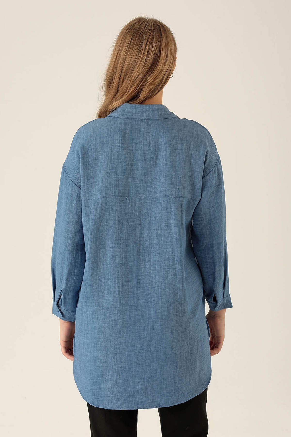 Önü Düğmeli Tunik - 6803A İndigo