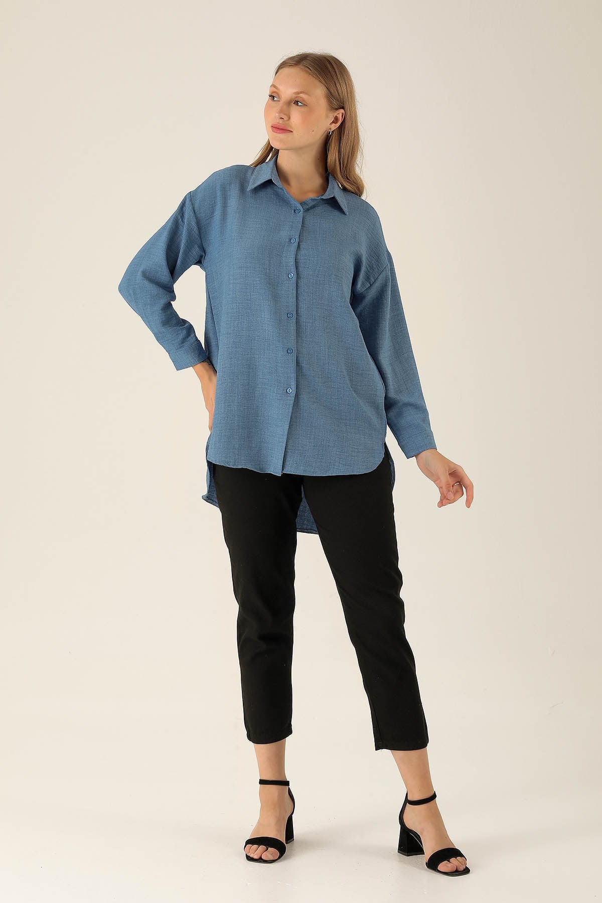 Önü Düğmeli Tunik - 6803A İndigo
