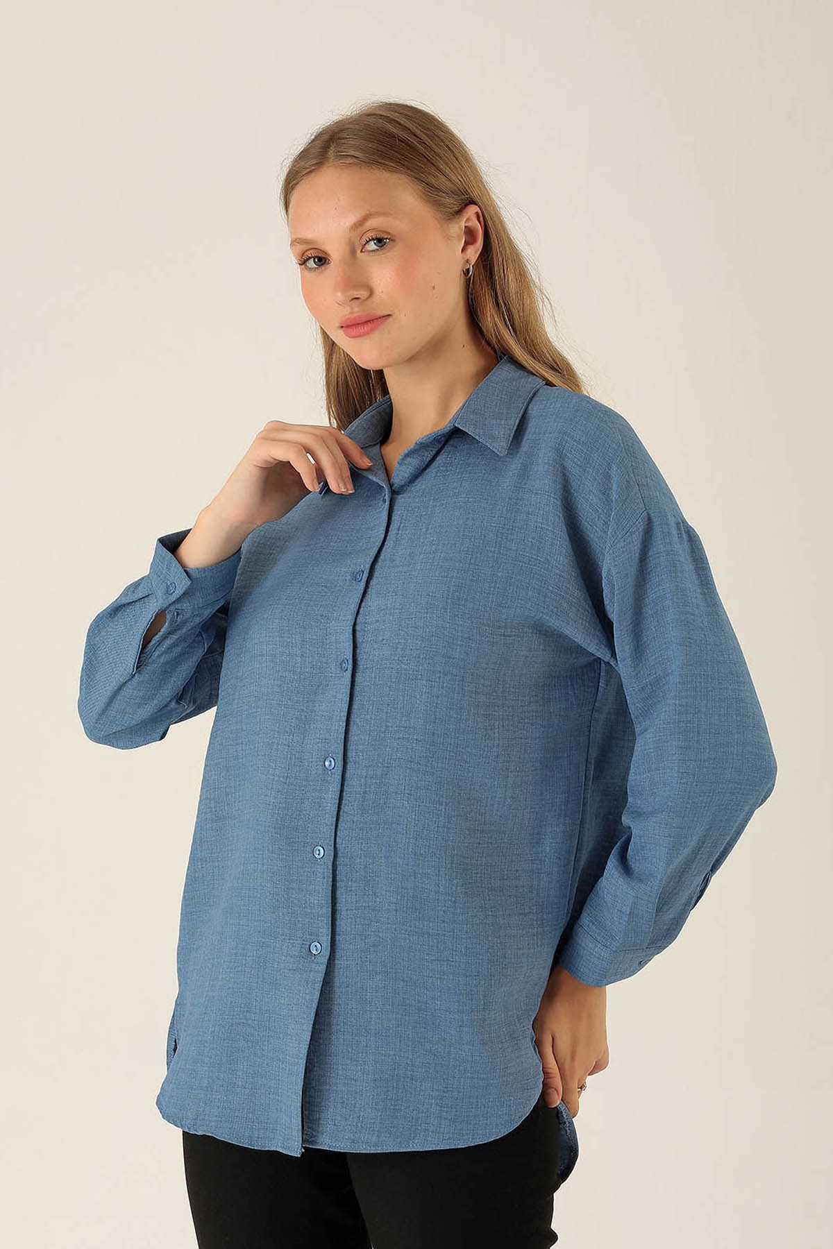 Önü Düğmeli Tunik - 6803A İndigo