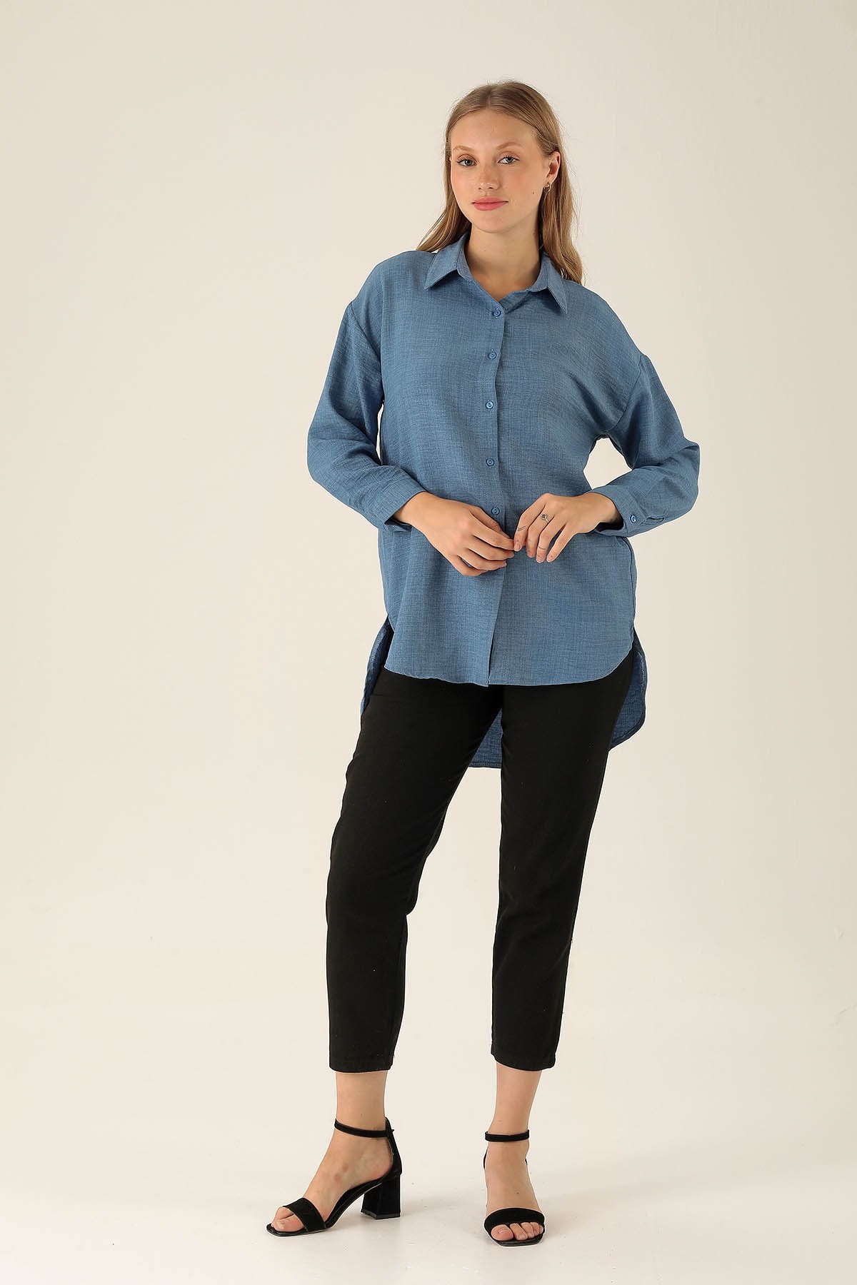 Önü Düğmeli Tunik - 6803A İndigo