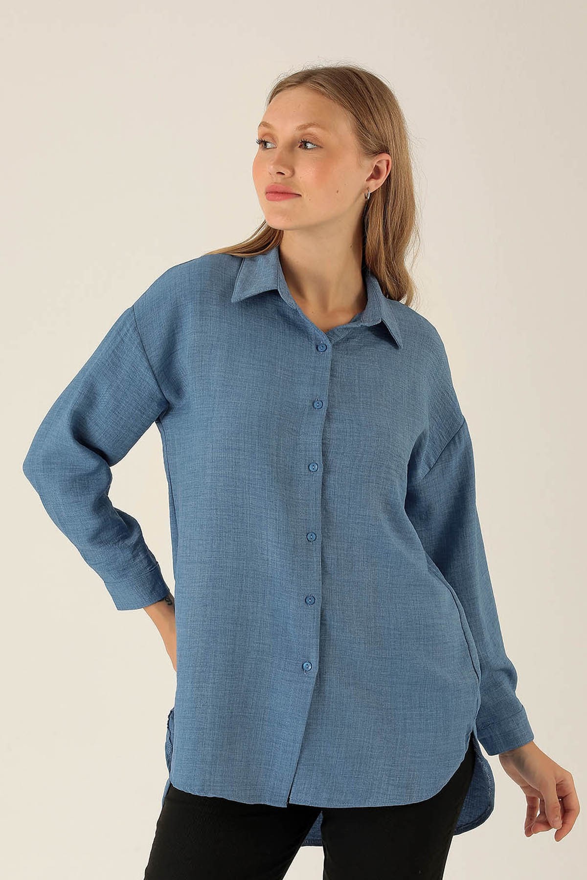 Önü Düğmeli Tunik - 6803A İndigo