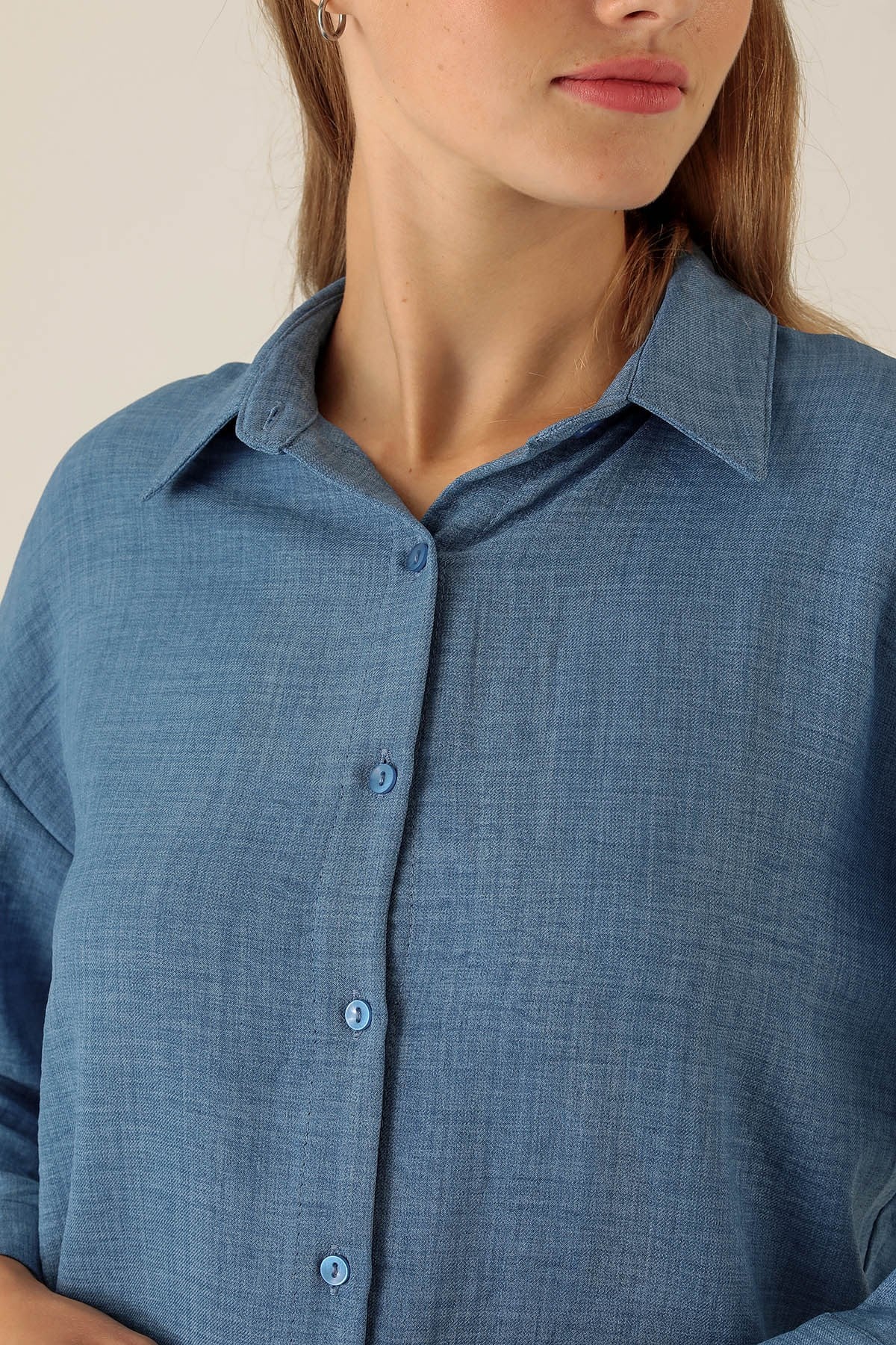 Önü Düğmeli Tunik - 6803A İndigo