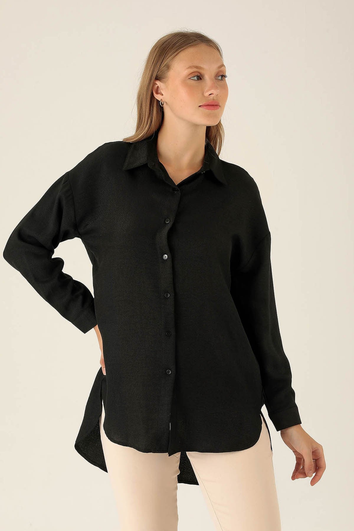 Önü Düğmeli Tunik - 6803A Siyah