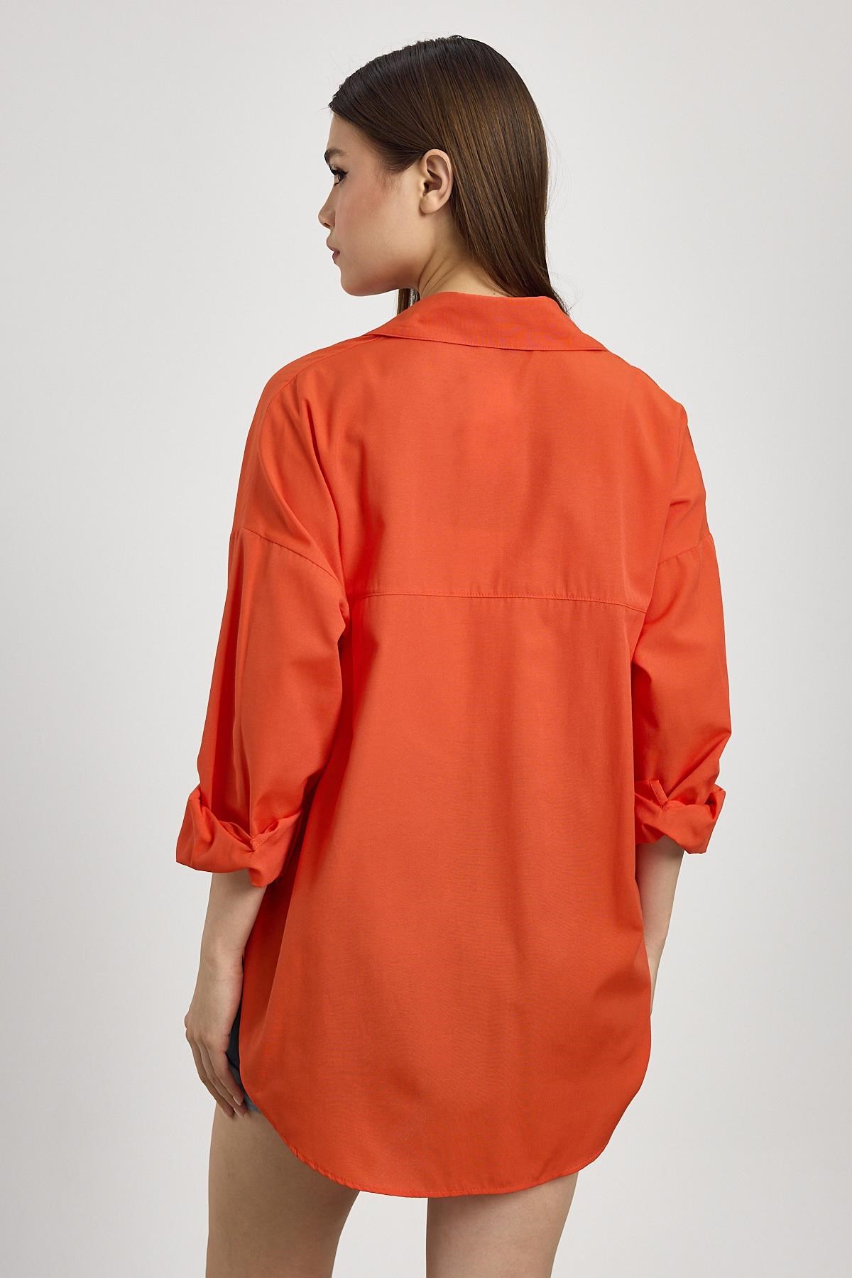 Orange Çift Cepli Oversize Uzun Basic Gömlek TCR 6256A
