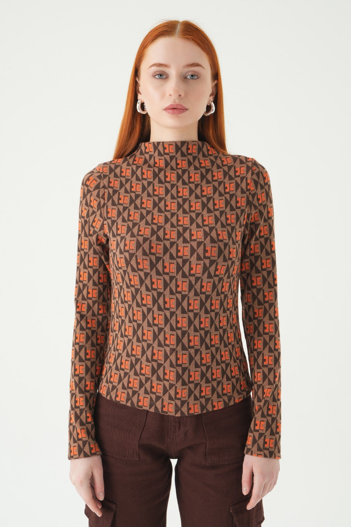 Orange Desenli Dik Yaka Bluz 242143