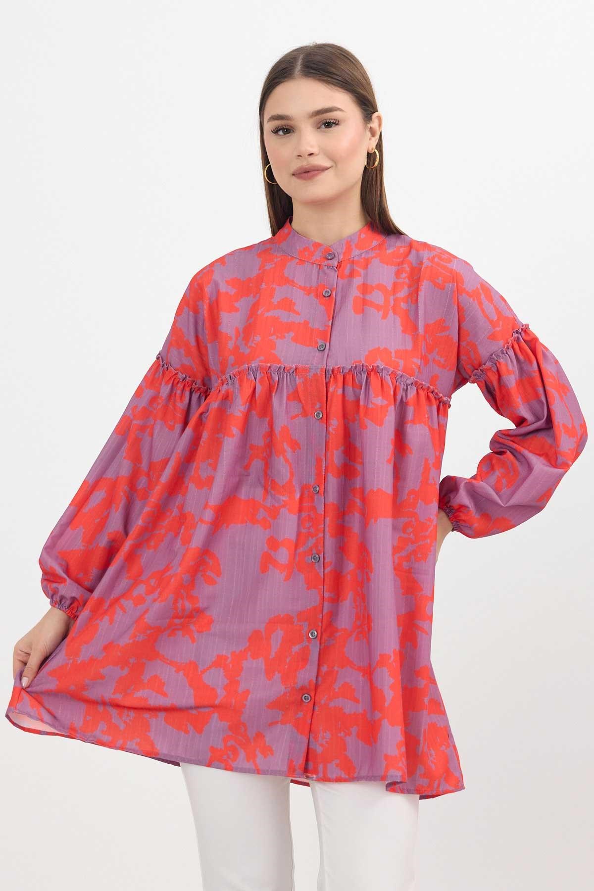 Orange Desenli Kol Lastikli Tunik 4366A