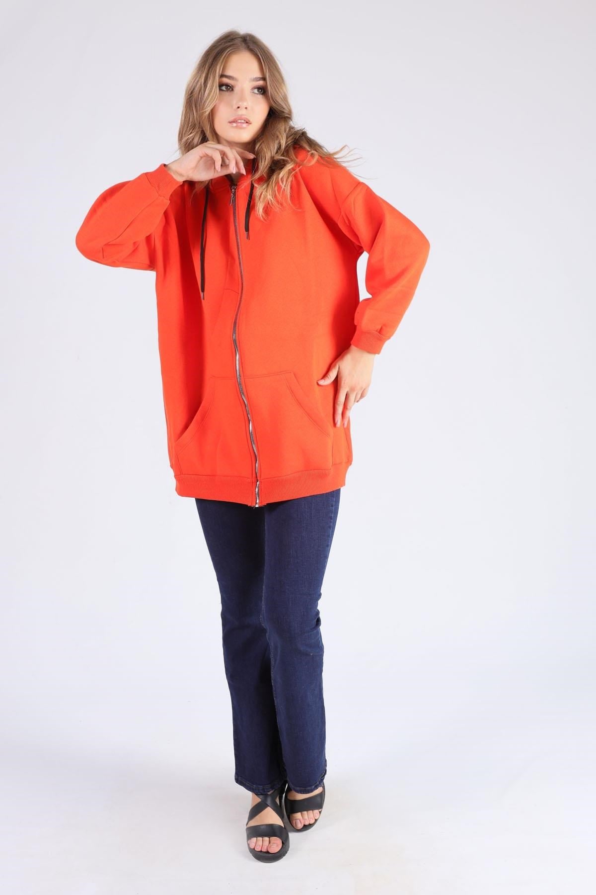 Orange Oversize Uzun Fermuarlı Sweat 8124M