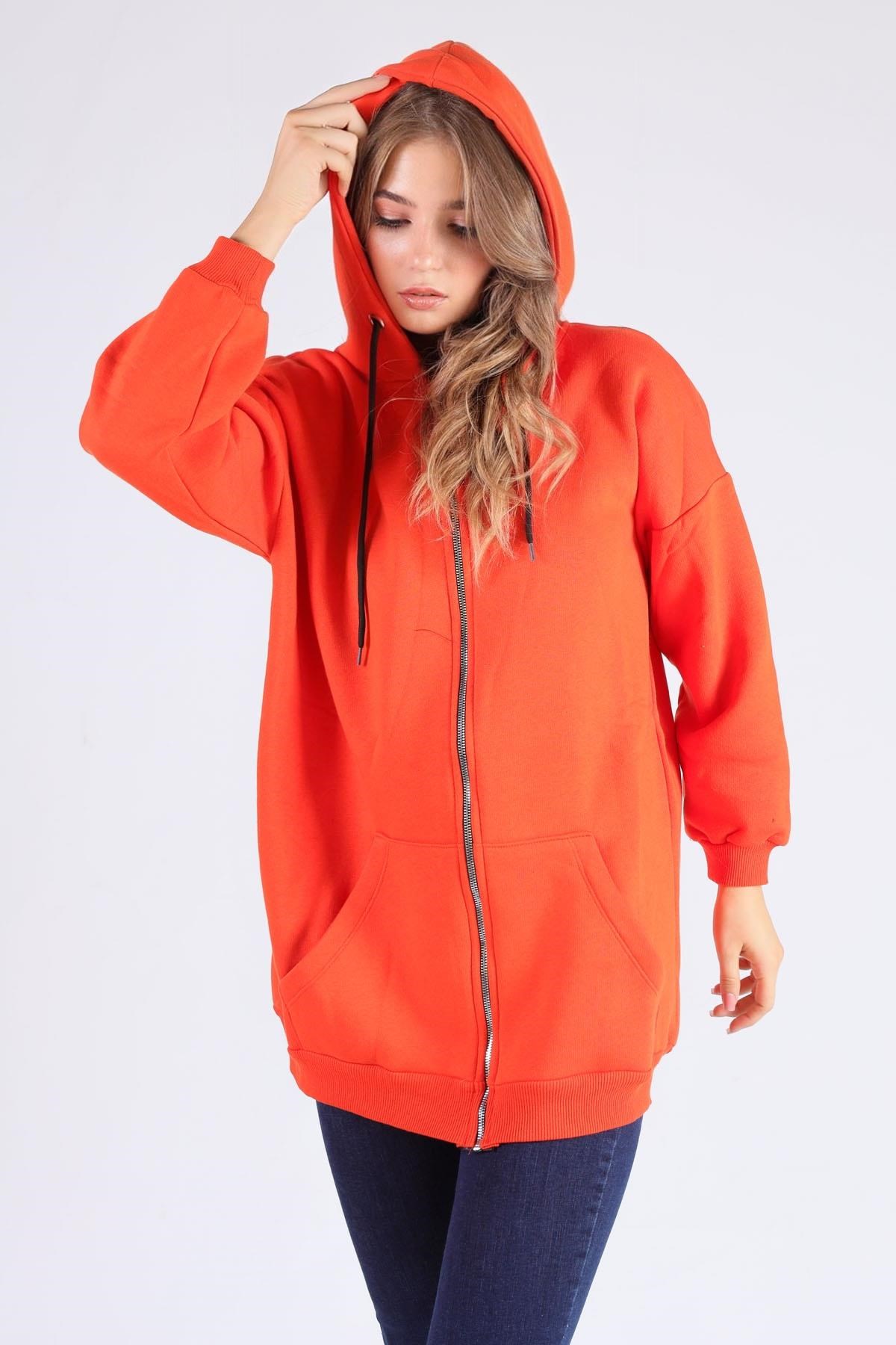 Orange Oversize Uzun Fermuarlı Sweat 8124M
