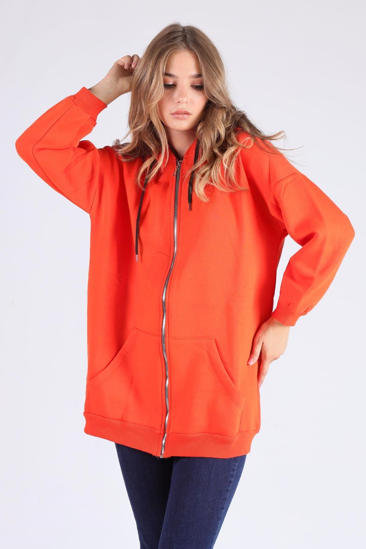 Orange Oversize Uzun Fermuarlı Sweat 8124M