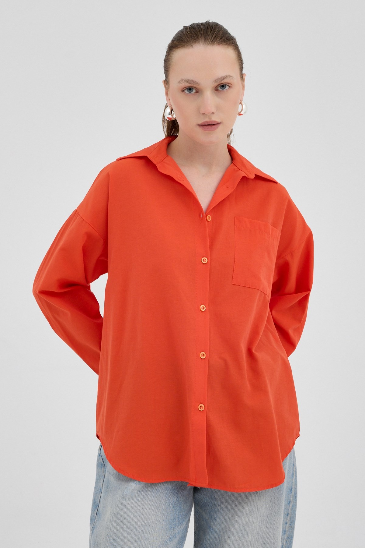Orange Tek Cepli Oversize Gömlek 8158A