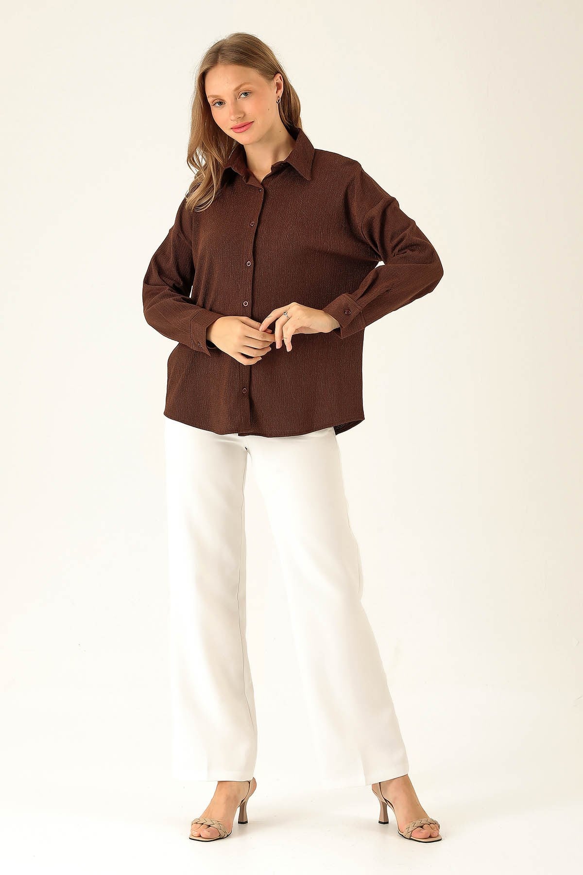 Oversize Bayan Gömlek - 6624A Kahve