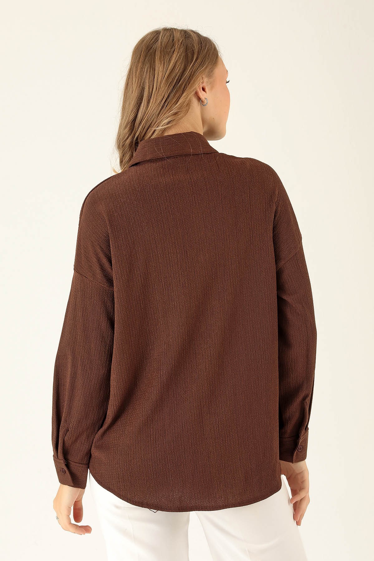Oversize Bayan Gömlek - 6624A Kahve