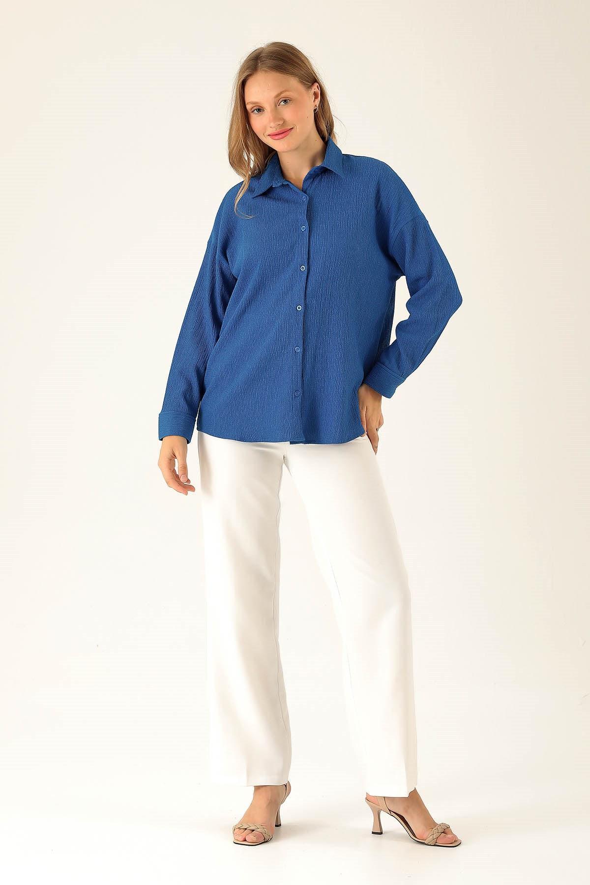 Oversize Bayan Gömlek - 6624A Saks