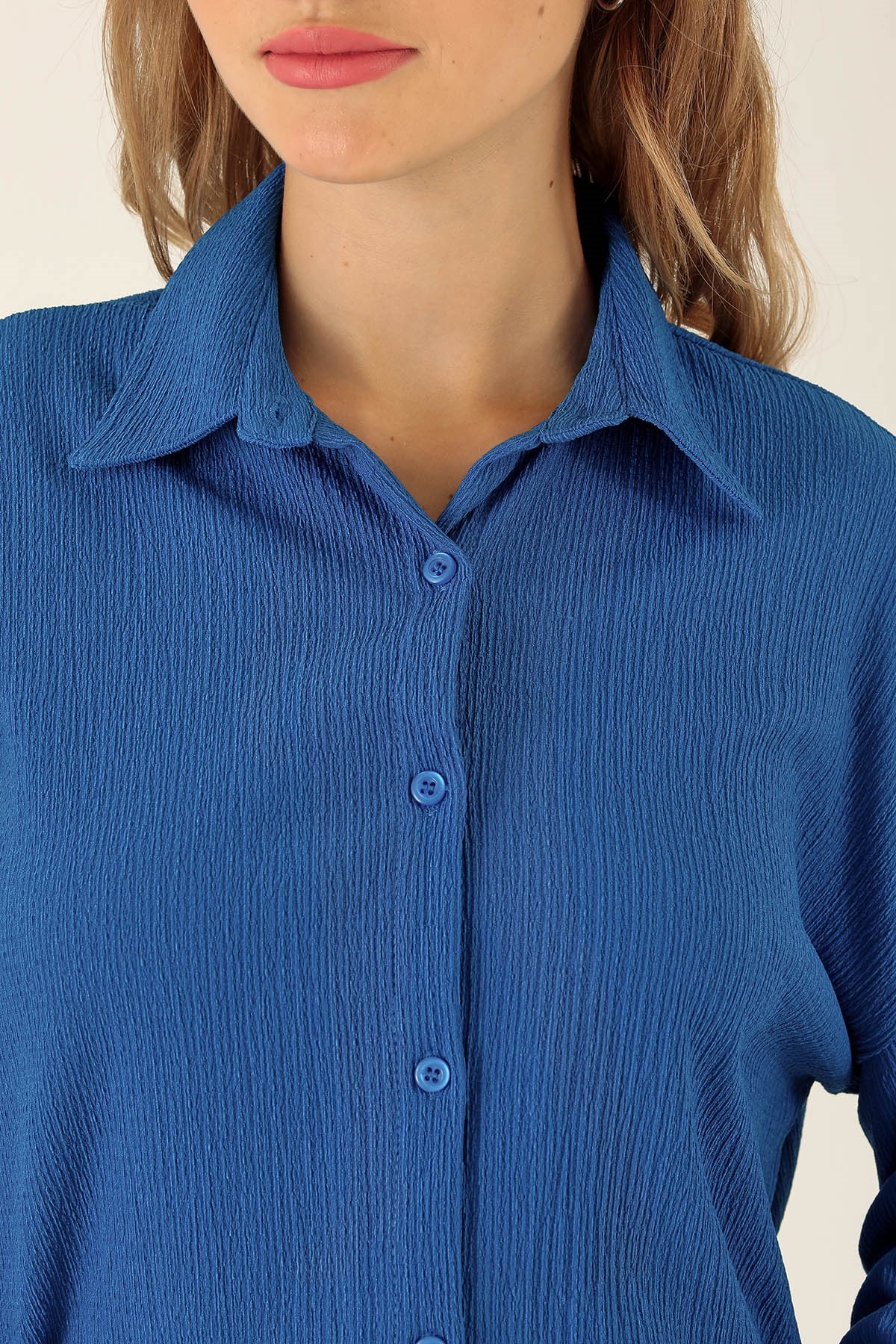 Oversize Bayan Gömlek - 6624A Saks