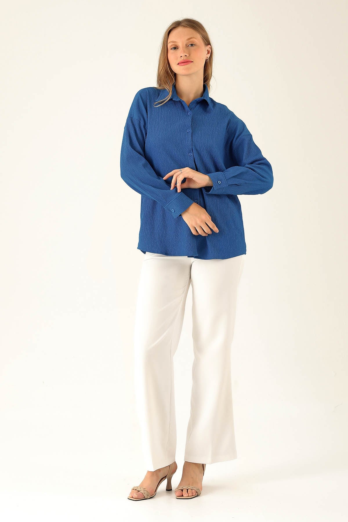 Oversize Bayan Gömlek - 6624A Saks