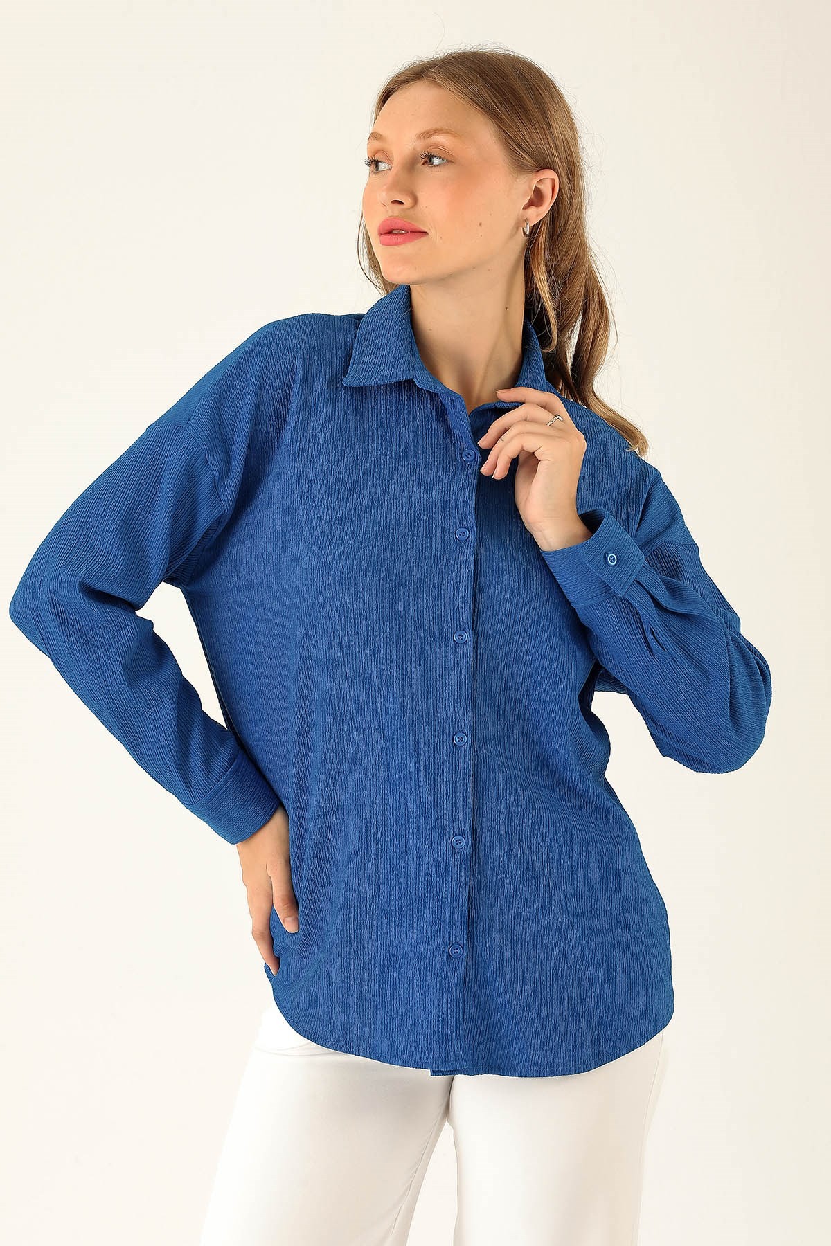 Oversize Bayan Gömlek - 6624A Saks