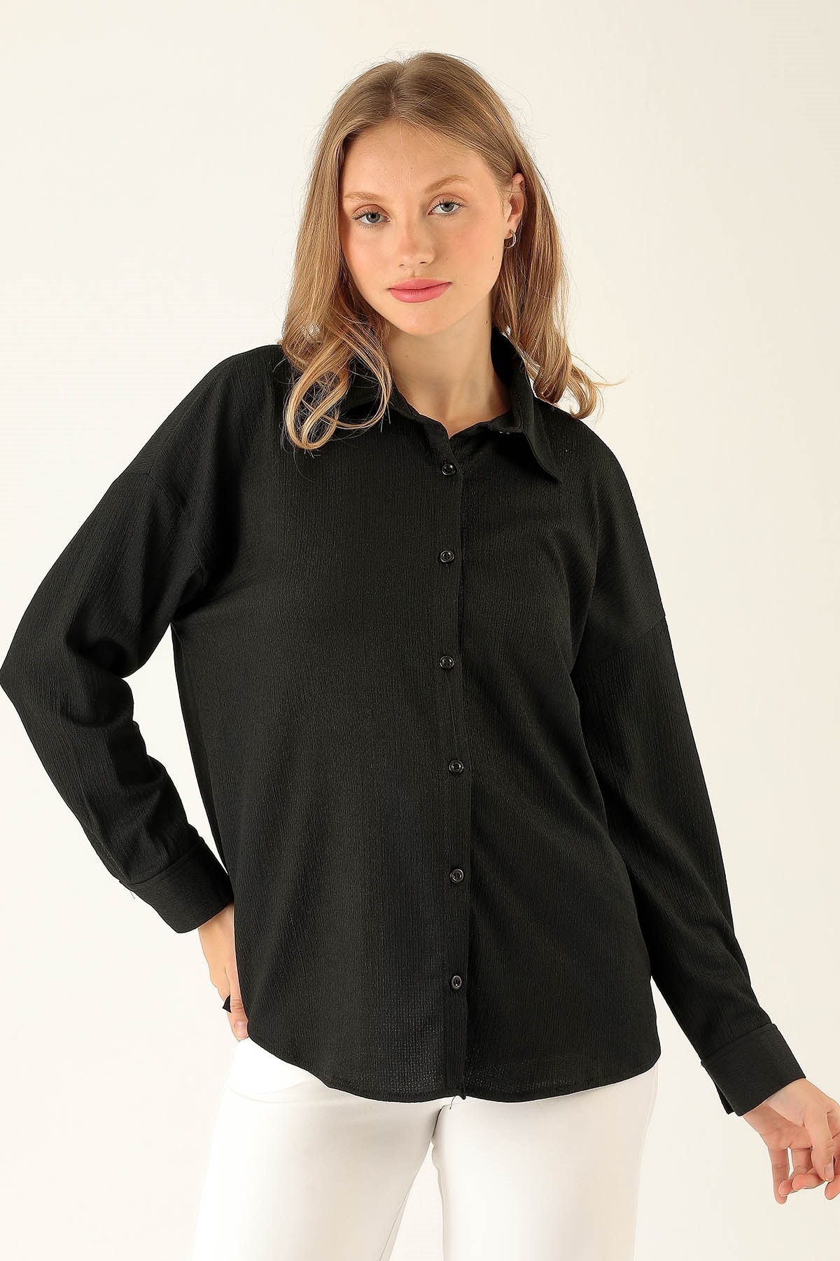Oversize Bayan Gömlek - 6624A Siyah