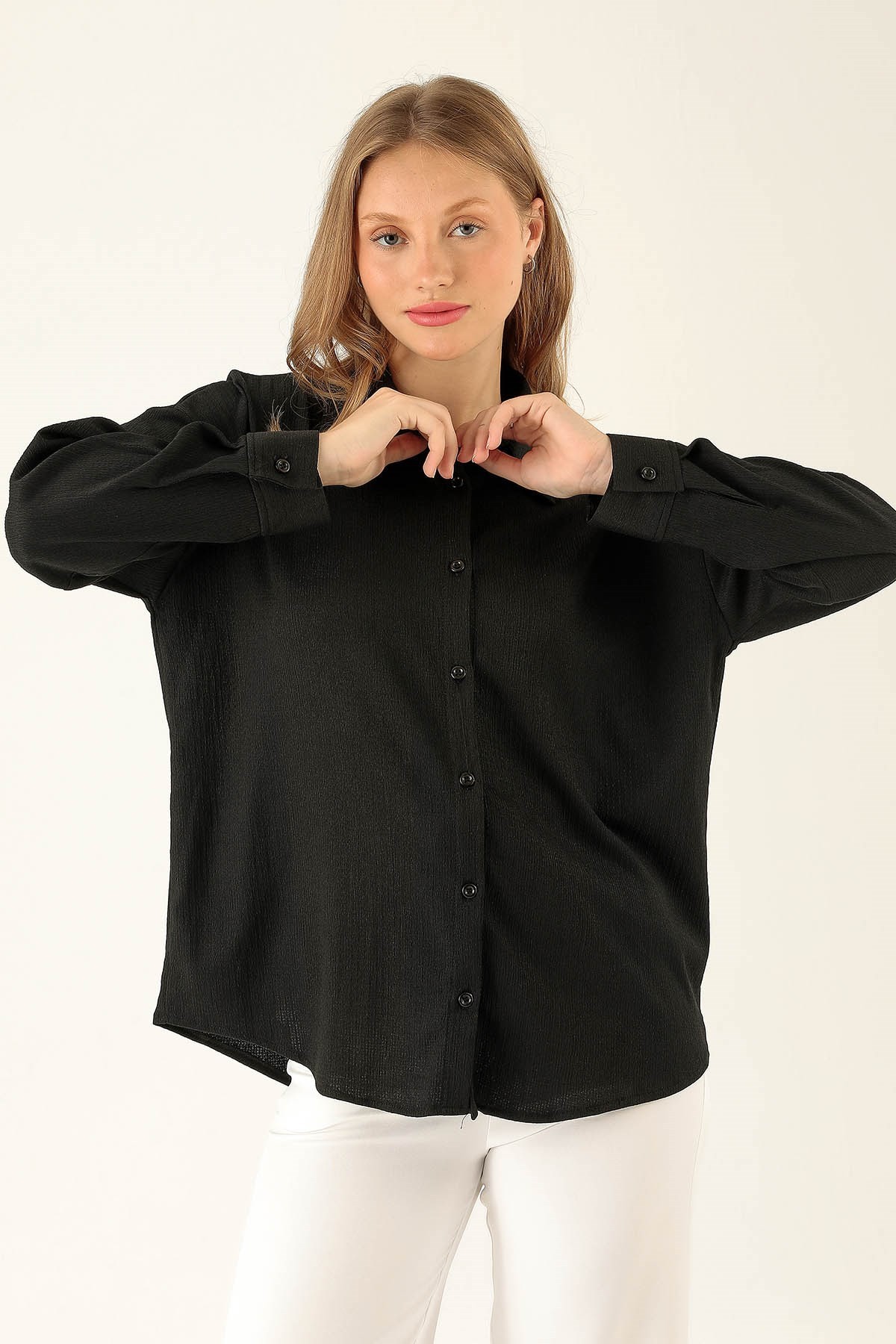 Oversize Bayan Gömlek - 6624A Siyah