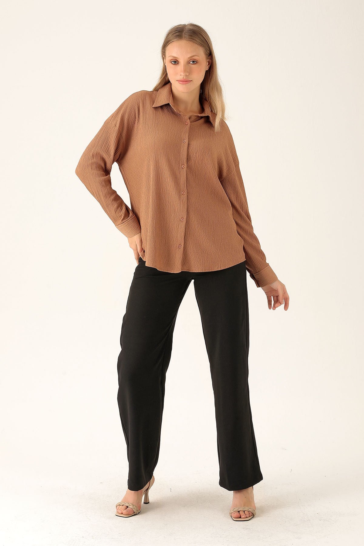 Oversize Bayan Gömlek - 6624A Taba