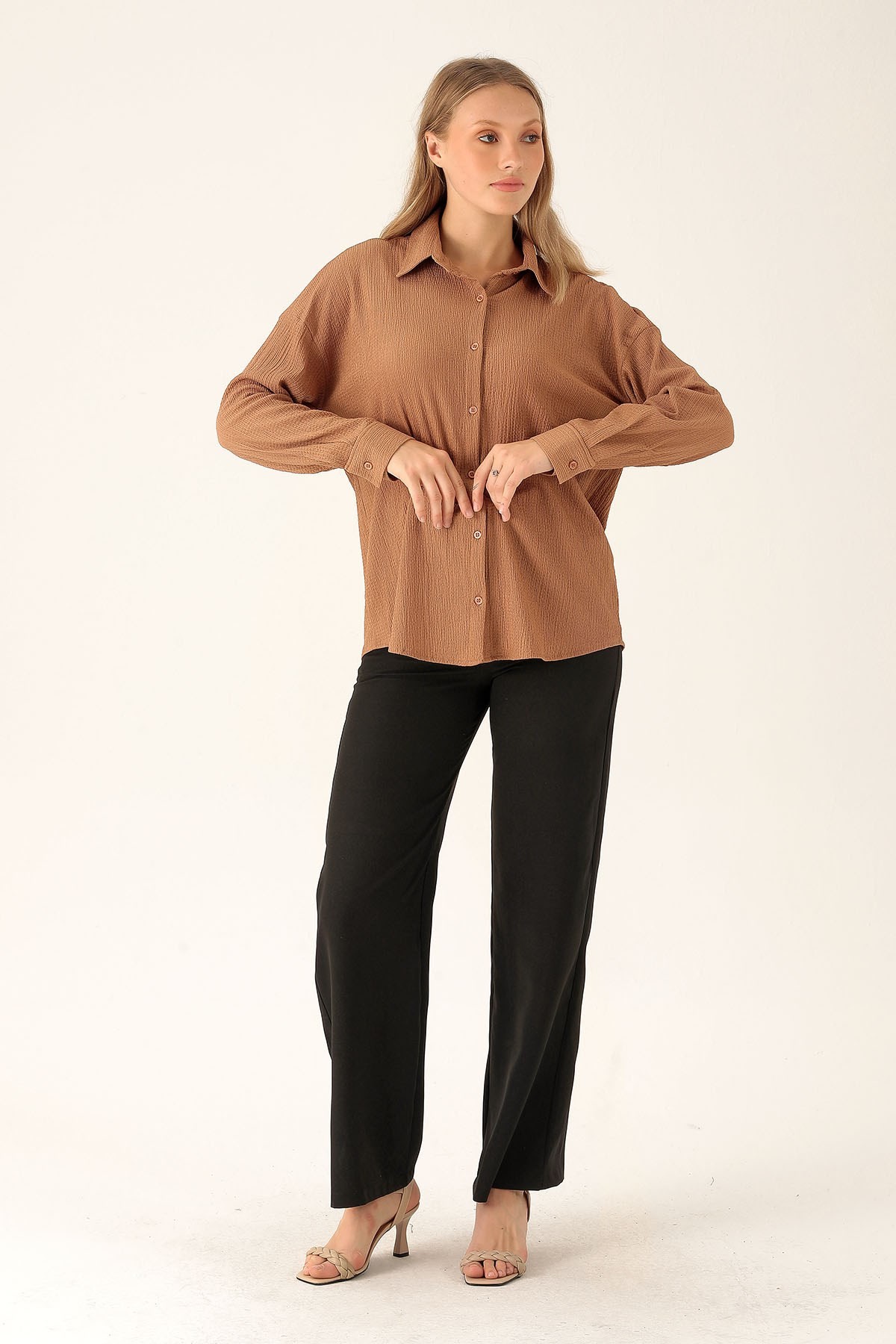 Oversize Bayan Gömlek - 6624A Taba