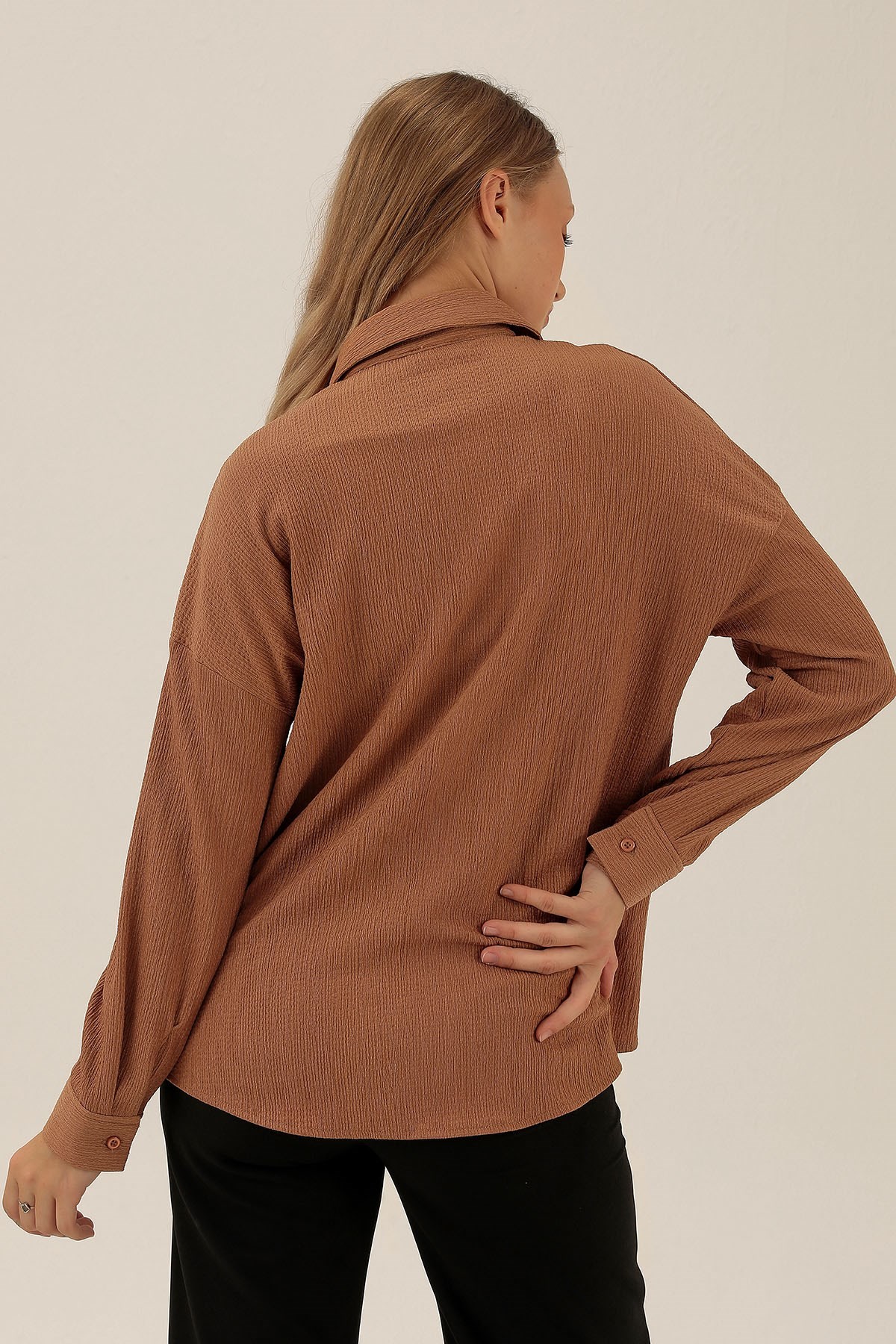 Oversize Bayan Gömlek - 6624A Taba