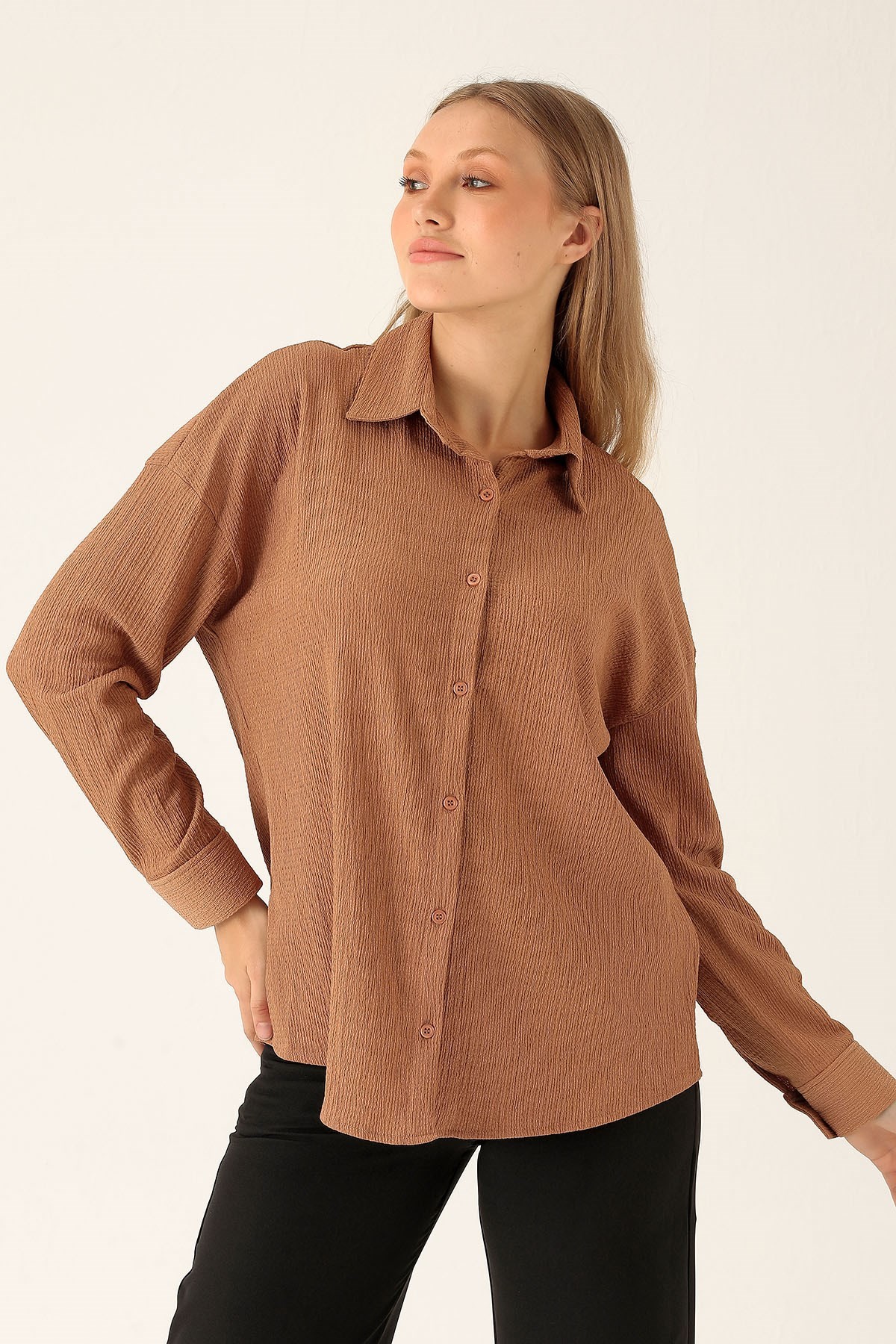 Oversize Bayan Gömlek - 6624A Taba