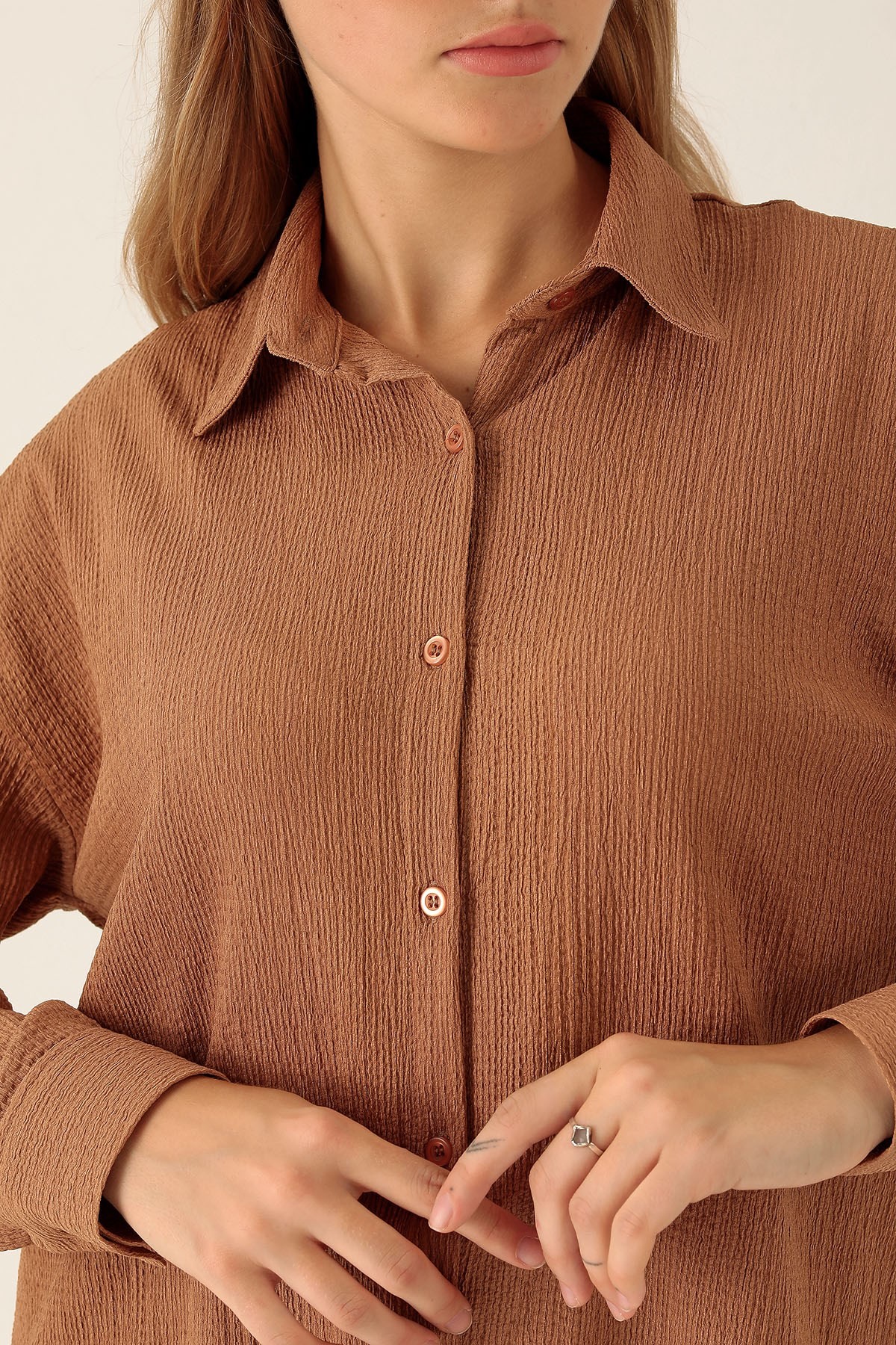 Oversize Bayan Gömlek - 6624A Taba