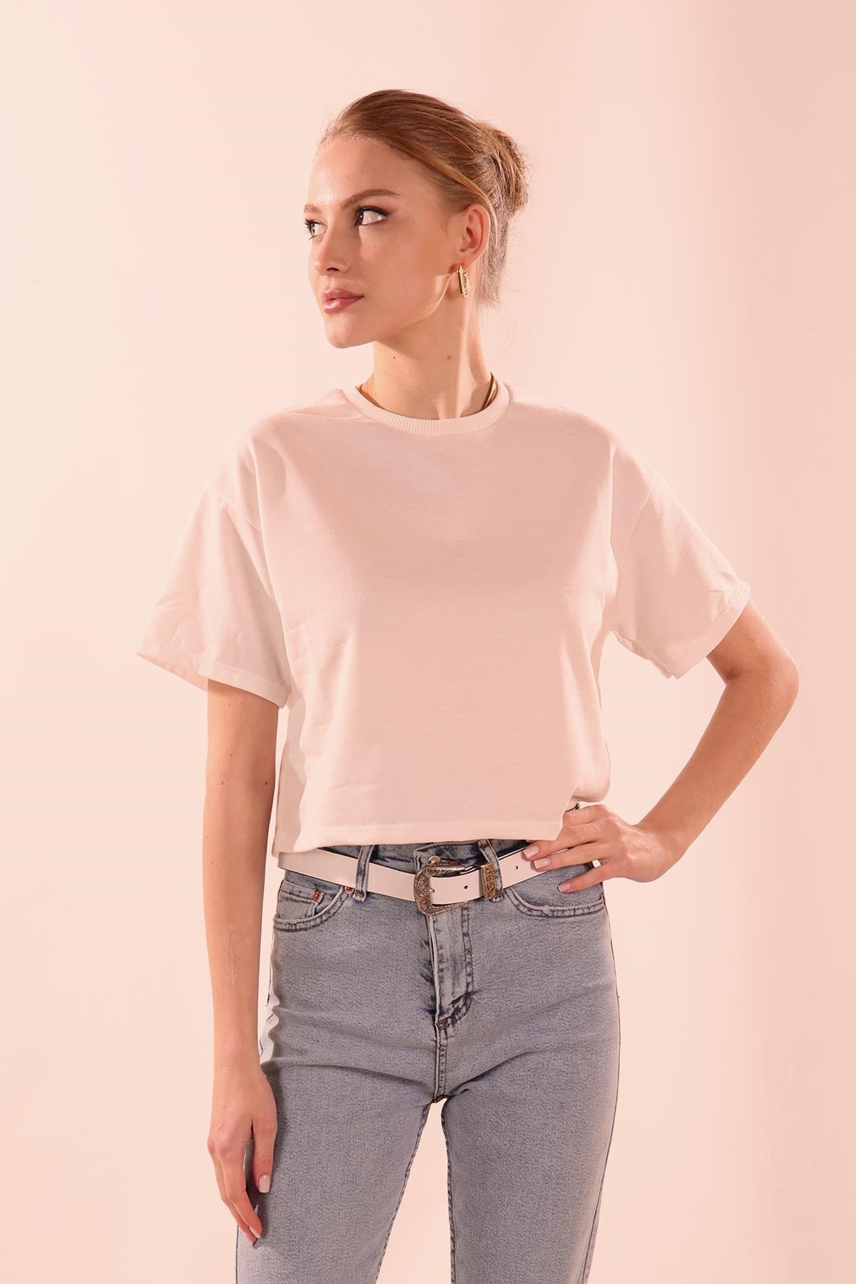 Oversize Kısa Tişört - 9408 Beyaz