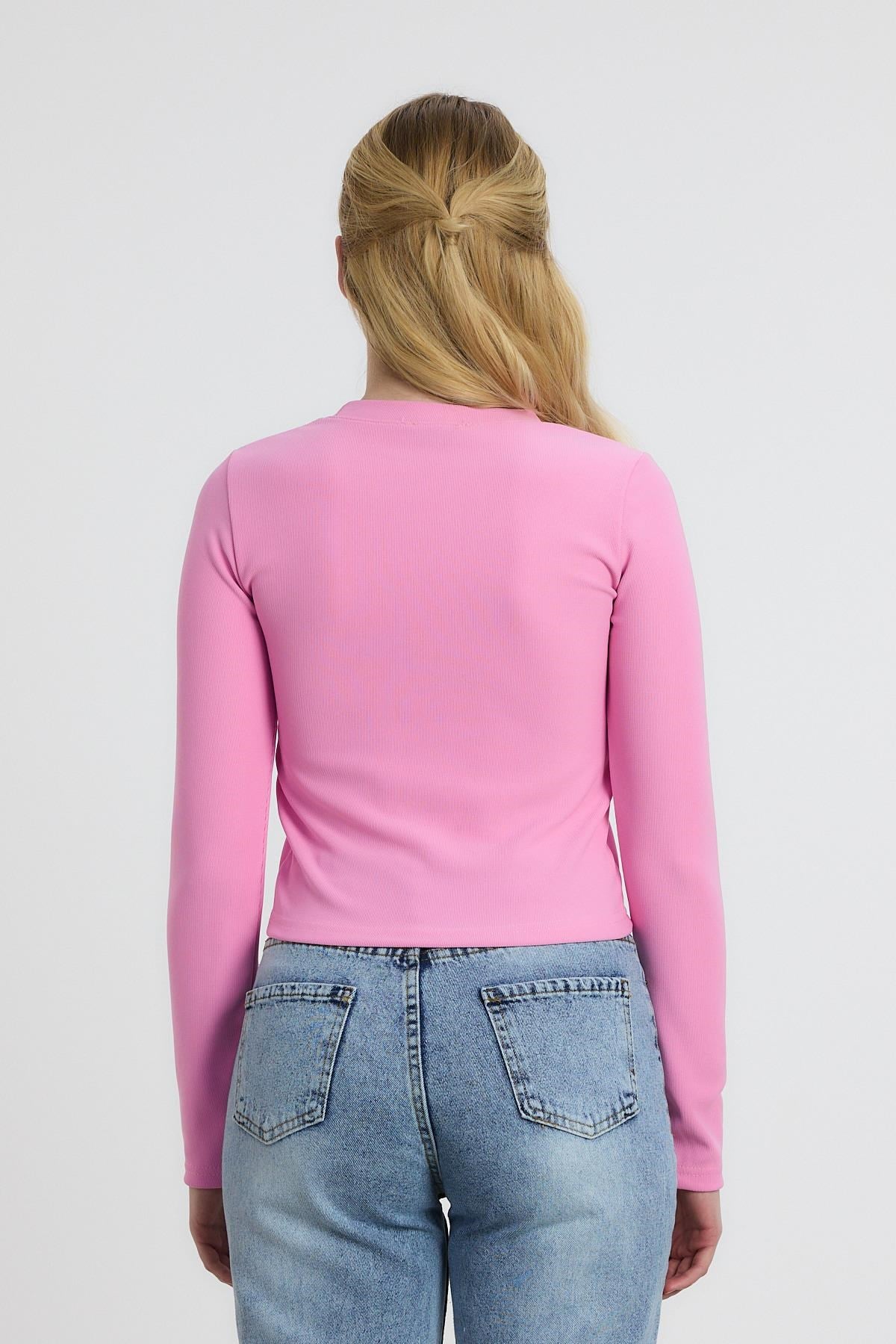 Pembe Ayıcık Nakışlı Bisiklet Yaka Bluz 2200
