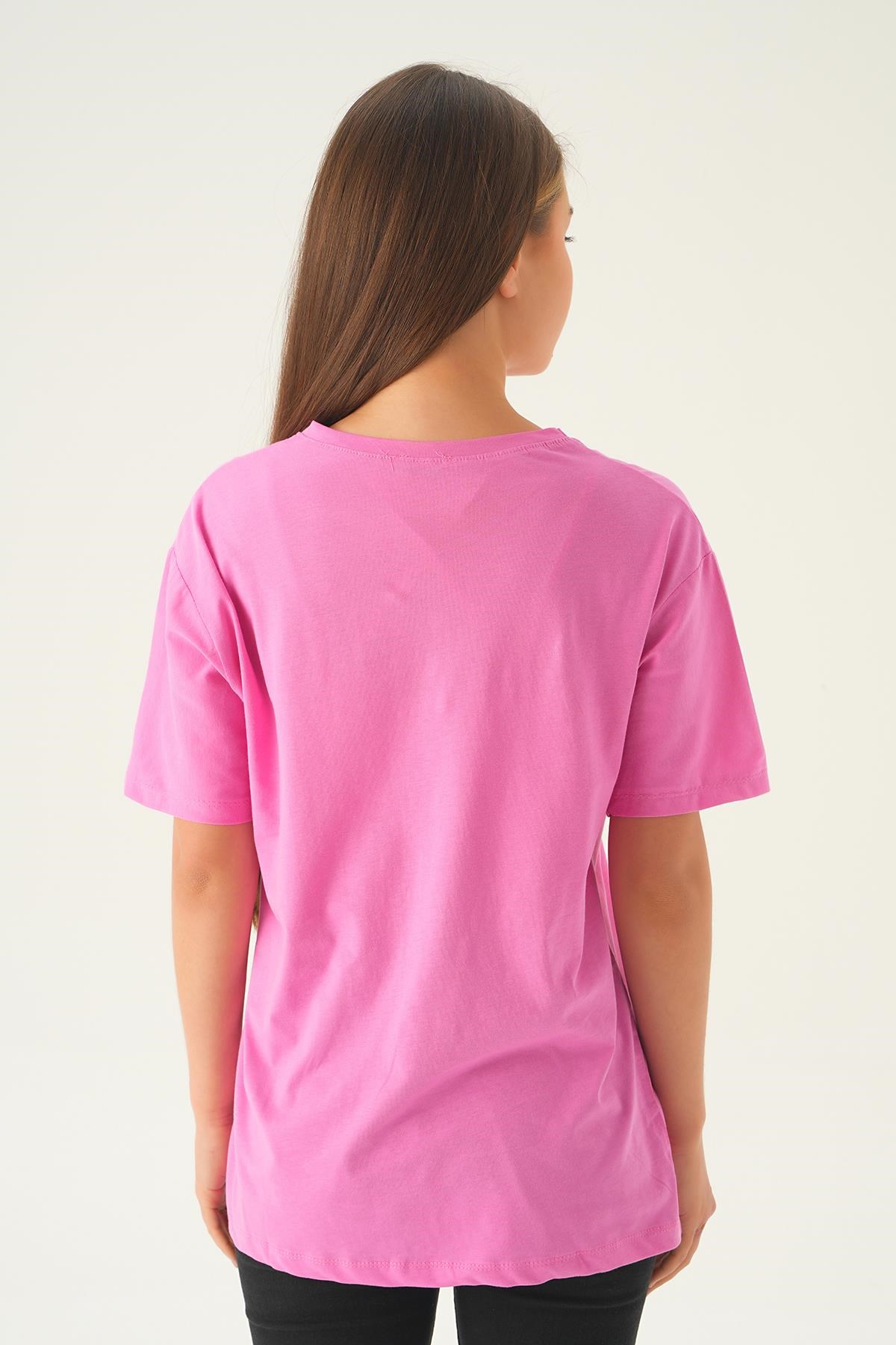 Pembe Baskılı Oversize Tişört 1716