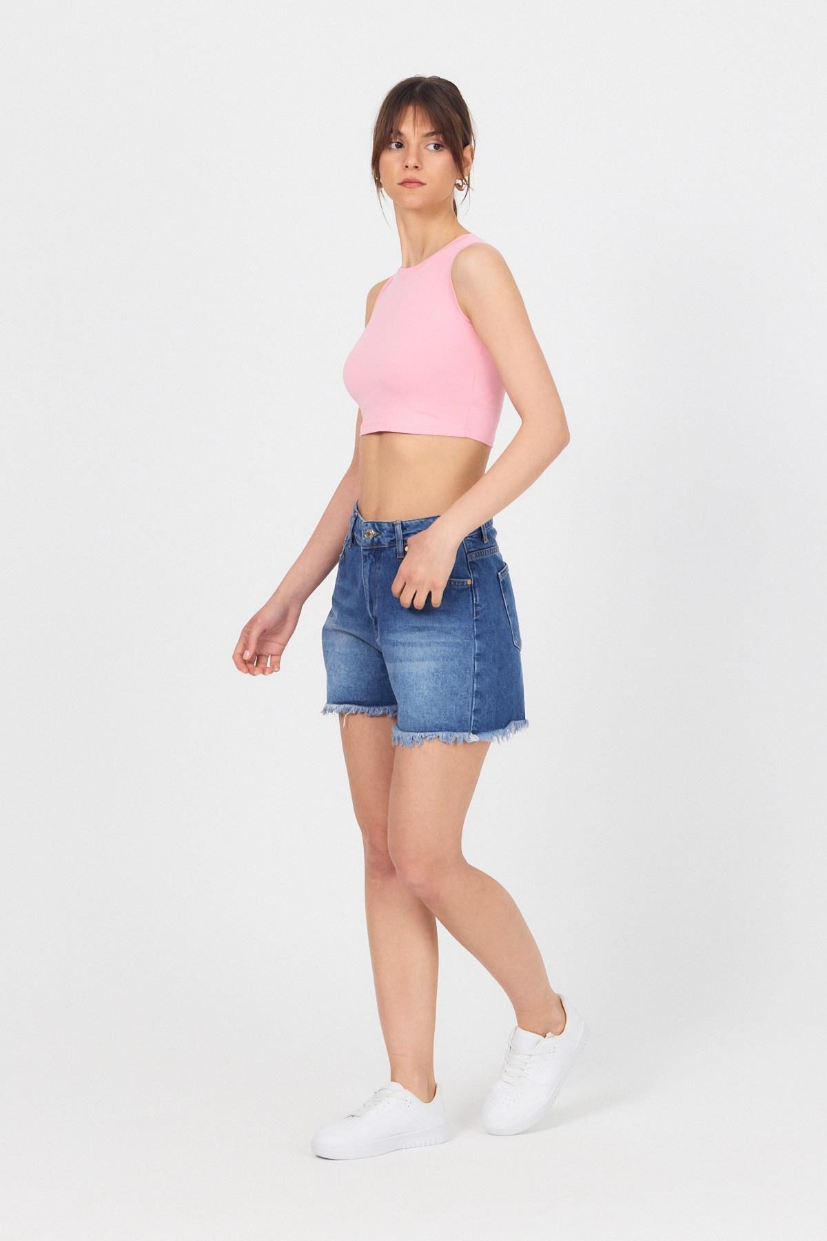 Pembe Bisiklet Yaka Crop Atlet 9189M