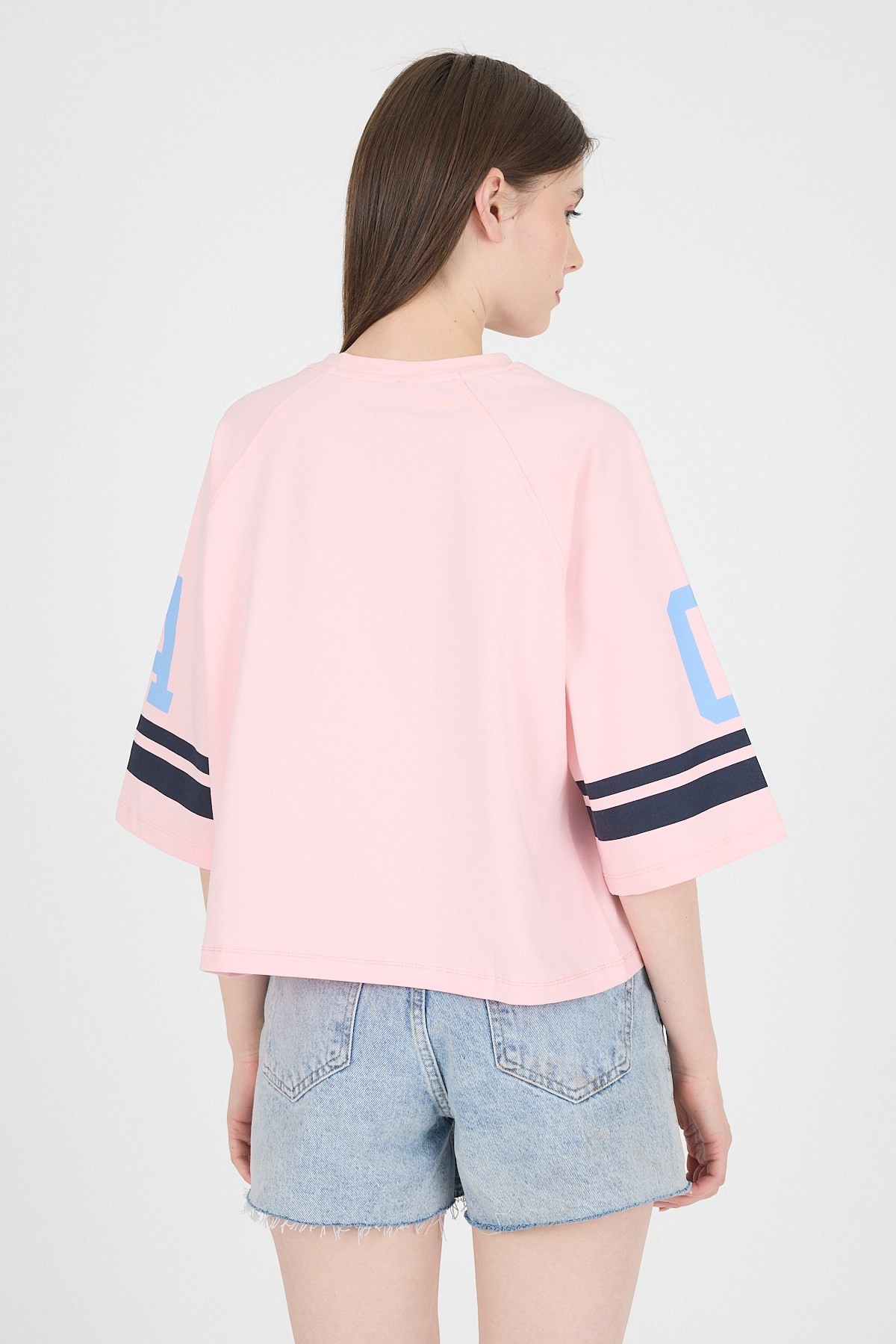 Pembe California Baskılı Oversize Tişört 6817