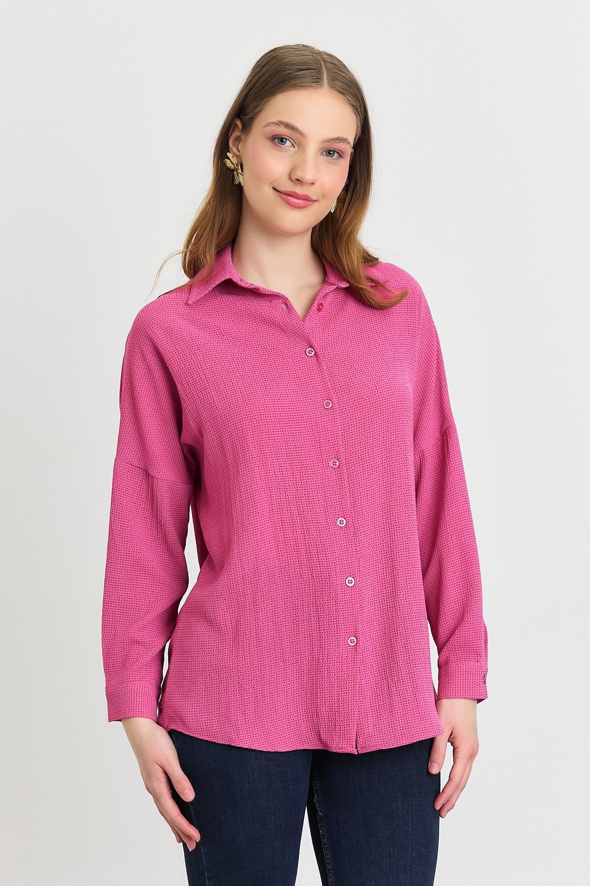 Pembe Çizgi Desenli Gömlek 4636A