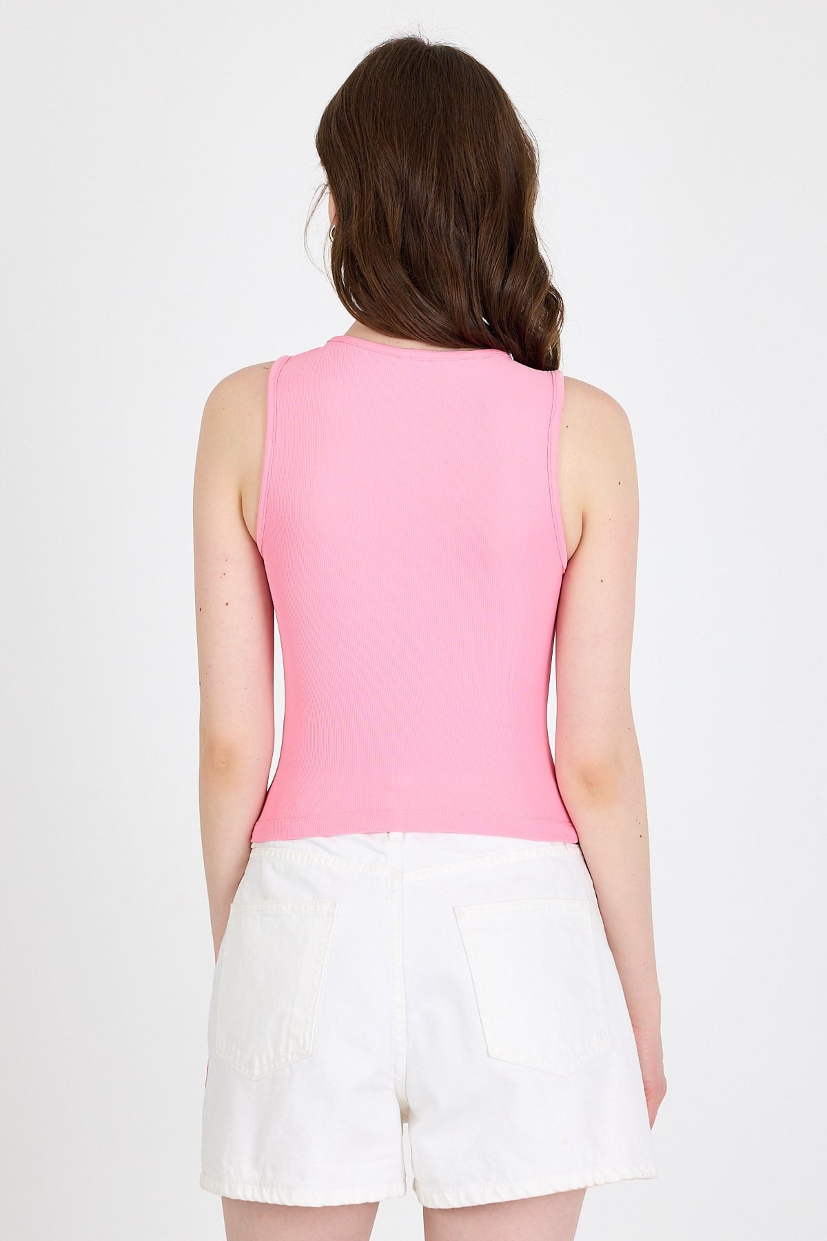 Pembe Fiyonk İşlemeli Crop Örme Atlet 0849