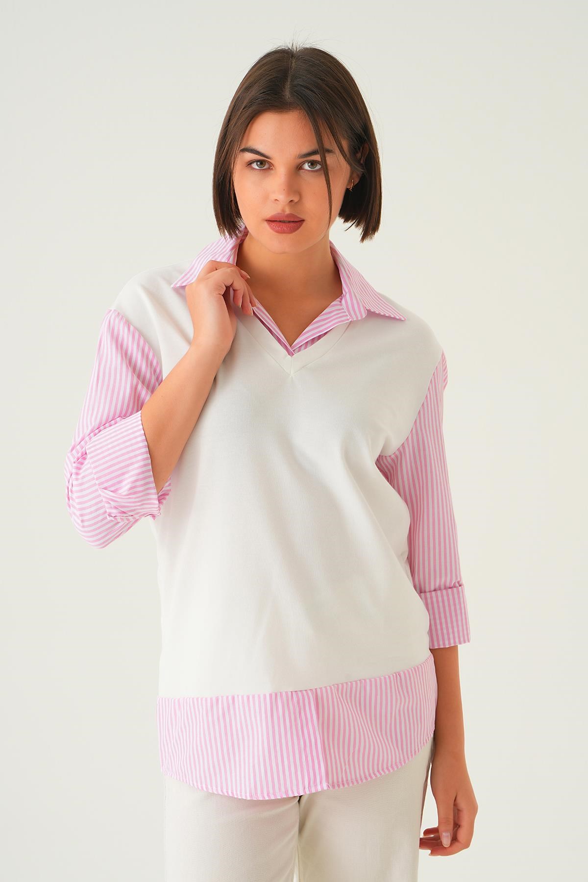 Pembe Gömlek Detay Bluz 21521