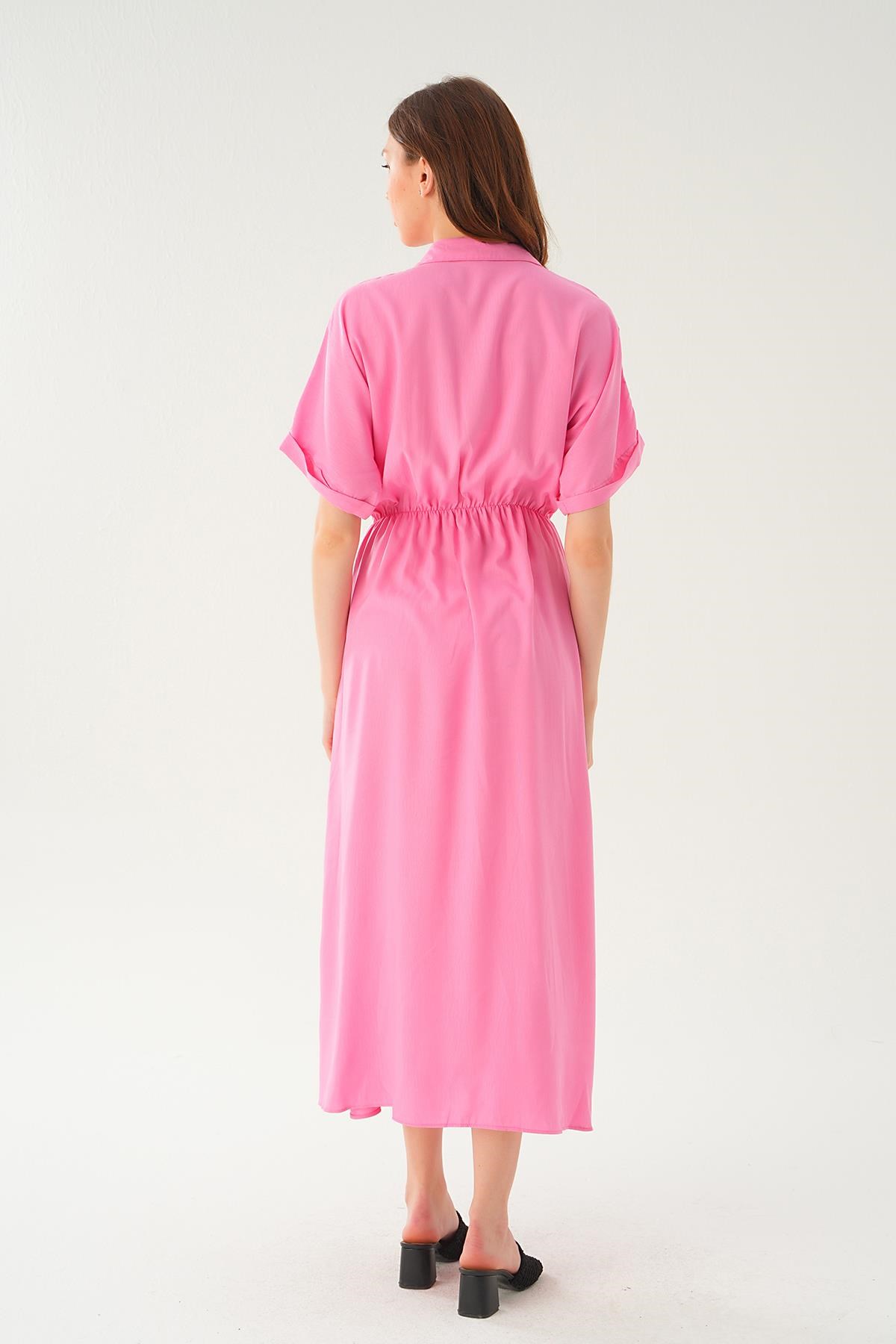 Pembe Gömlek Yaka Elbise 8663
