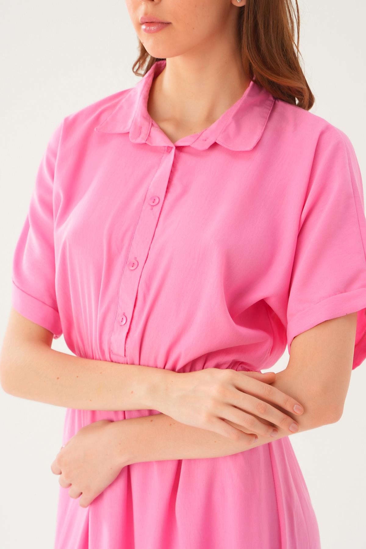 Pembe Gömlek Yaka Elbise 8663