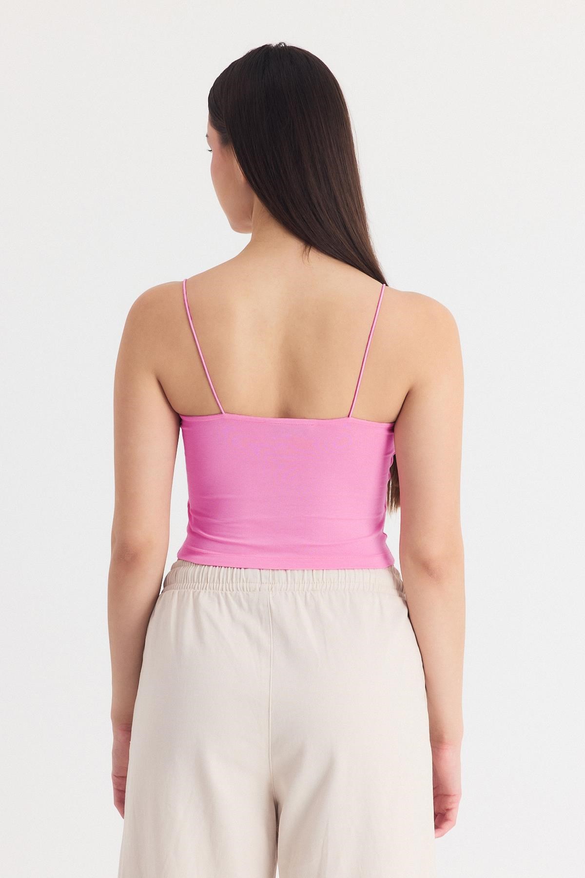 Pembe İnce Askılı Fitted Basic Atlet 947