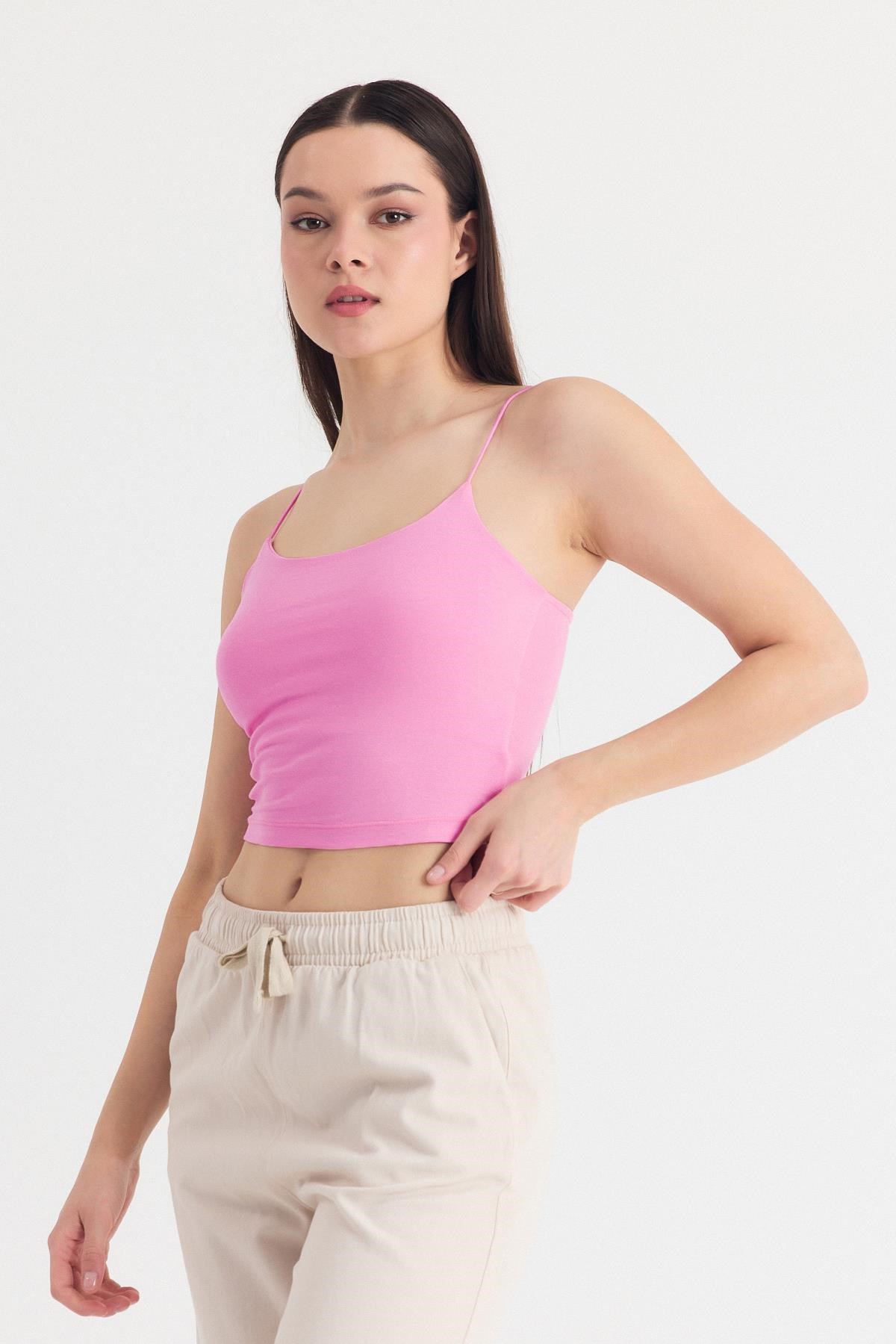 Pembe İnce Askılı Fitted Basic Atlet 947