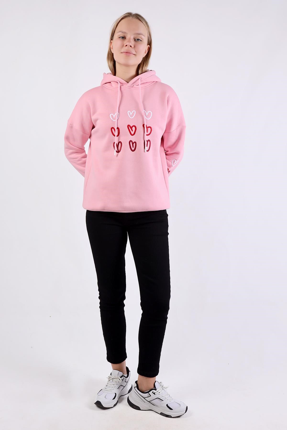 Pembe Kalp Nakışlı Sweat 9154M