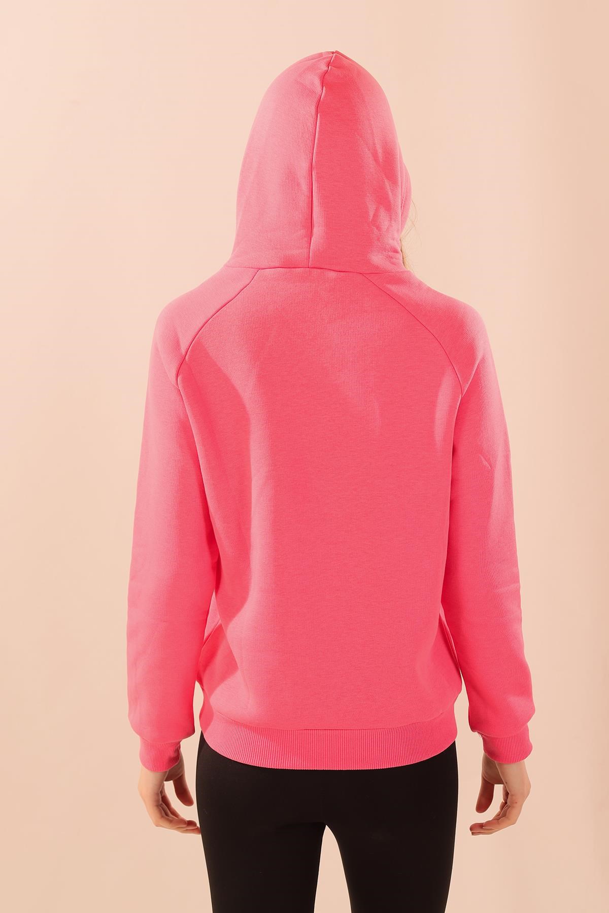 Pembe Kapüşonlu Cep Detay Sweat 9018M