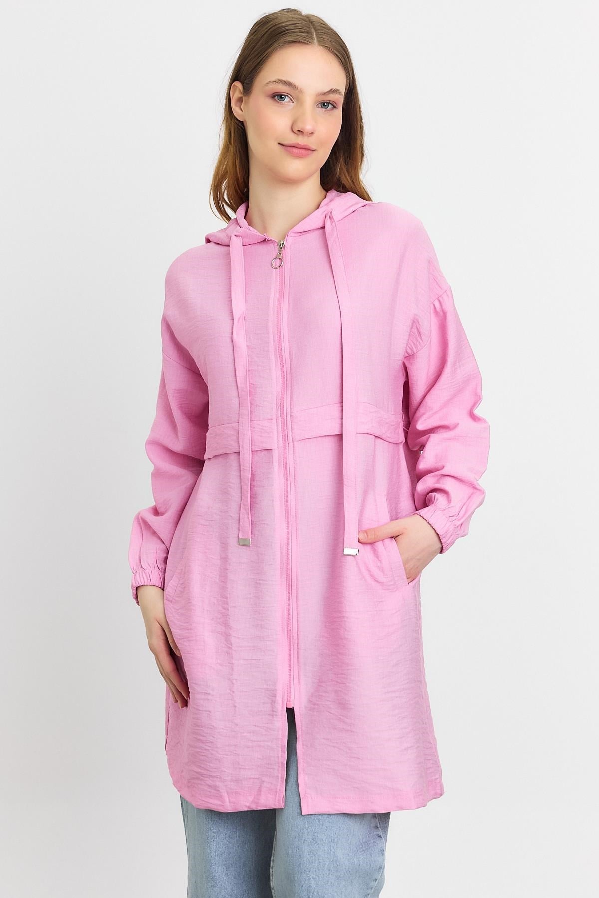 Pembe Kapüşonlu Cepli Kap 4472A