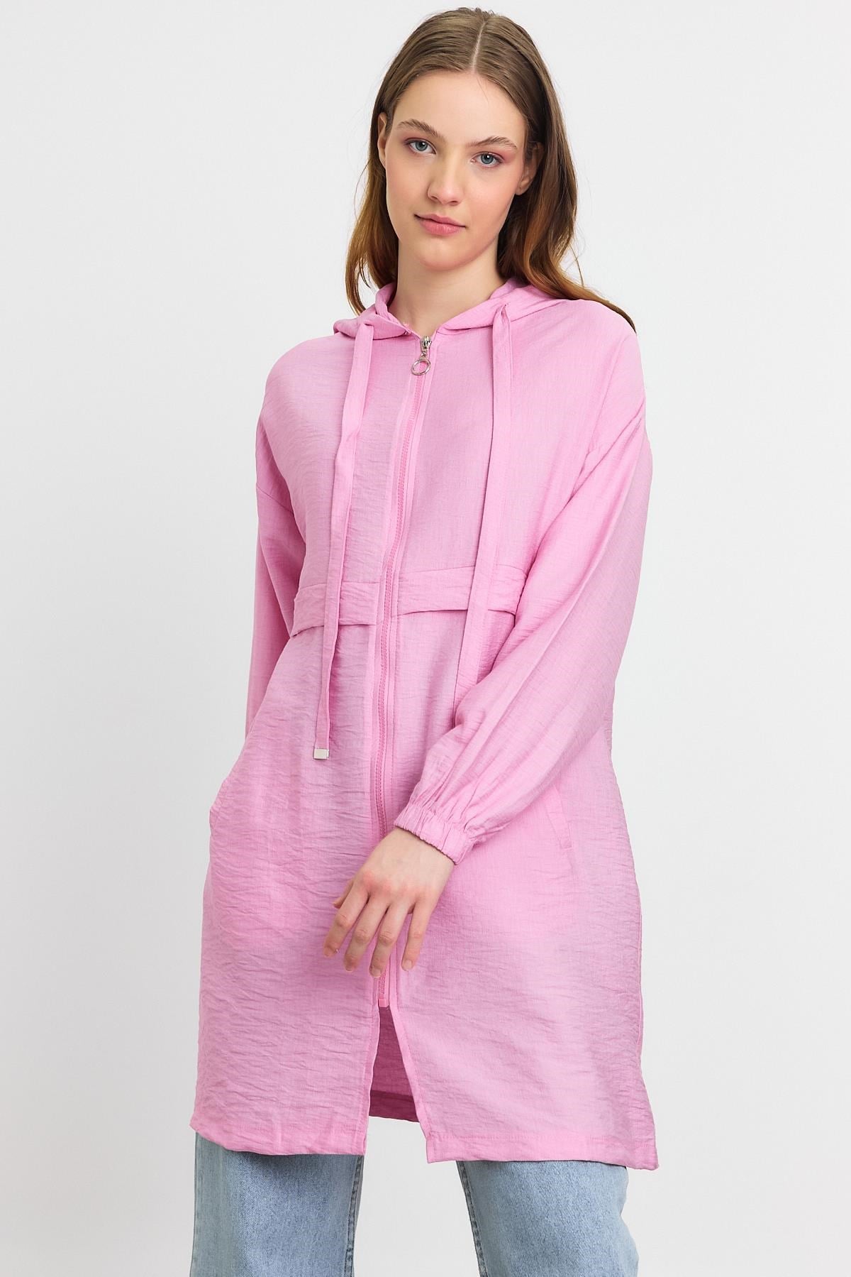 Pembe Kapüşonlu Cepli Kap 4472A