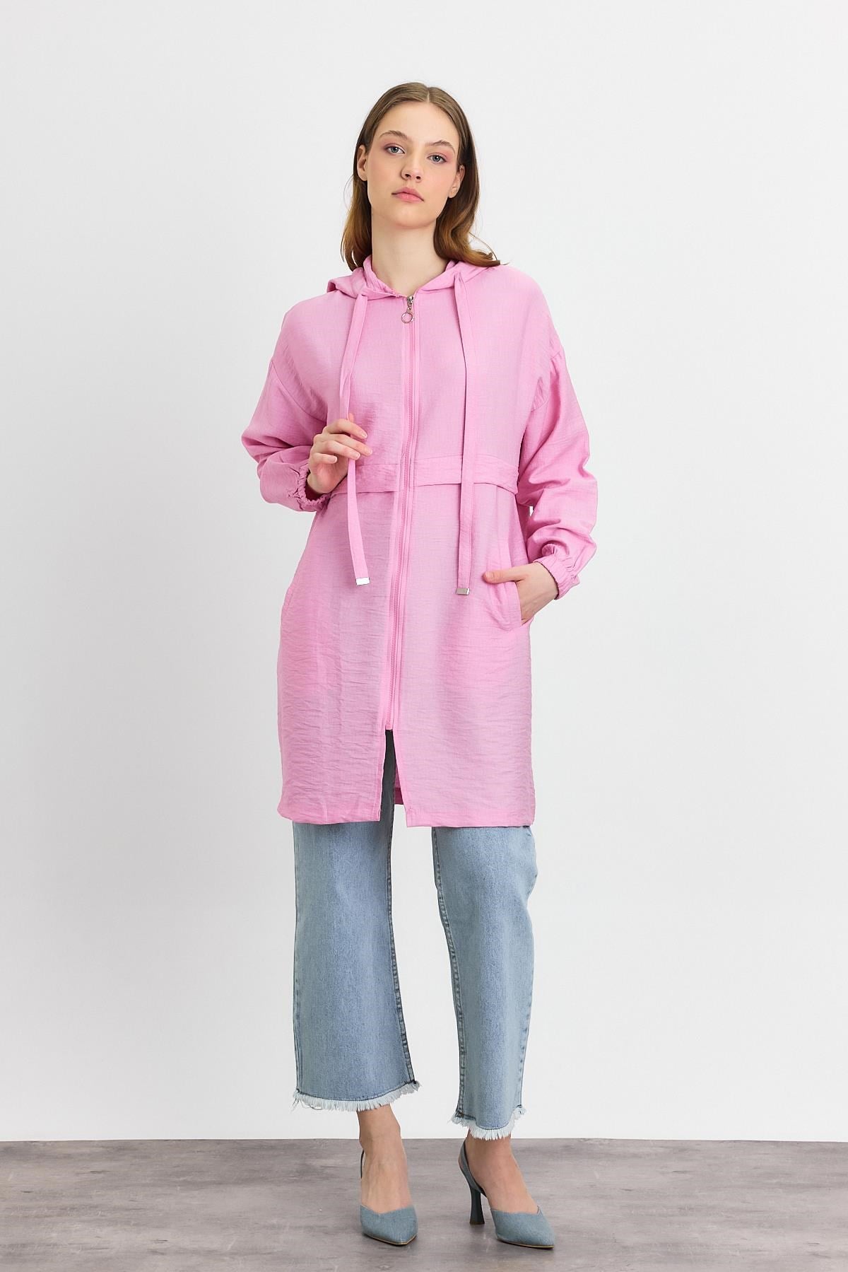 Pembe Kapüşonlu Cepli Kap 4472A