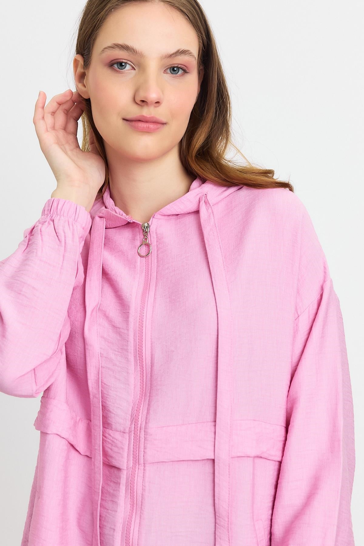 Pembe Kapüşonlu Cepli Kap 4472A