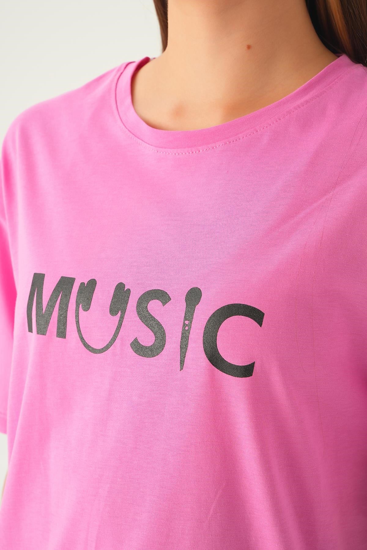Pembe Music Baskı Oversize Tişört 1717