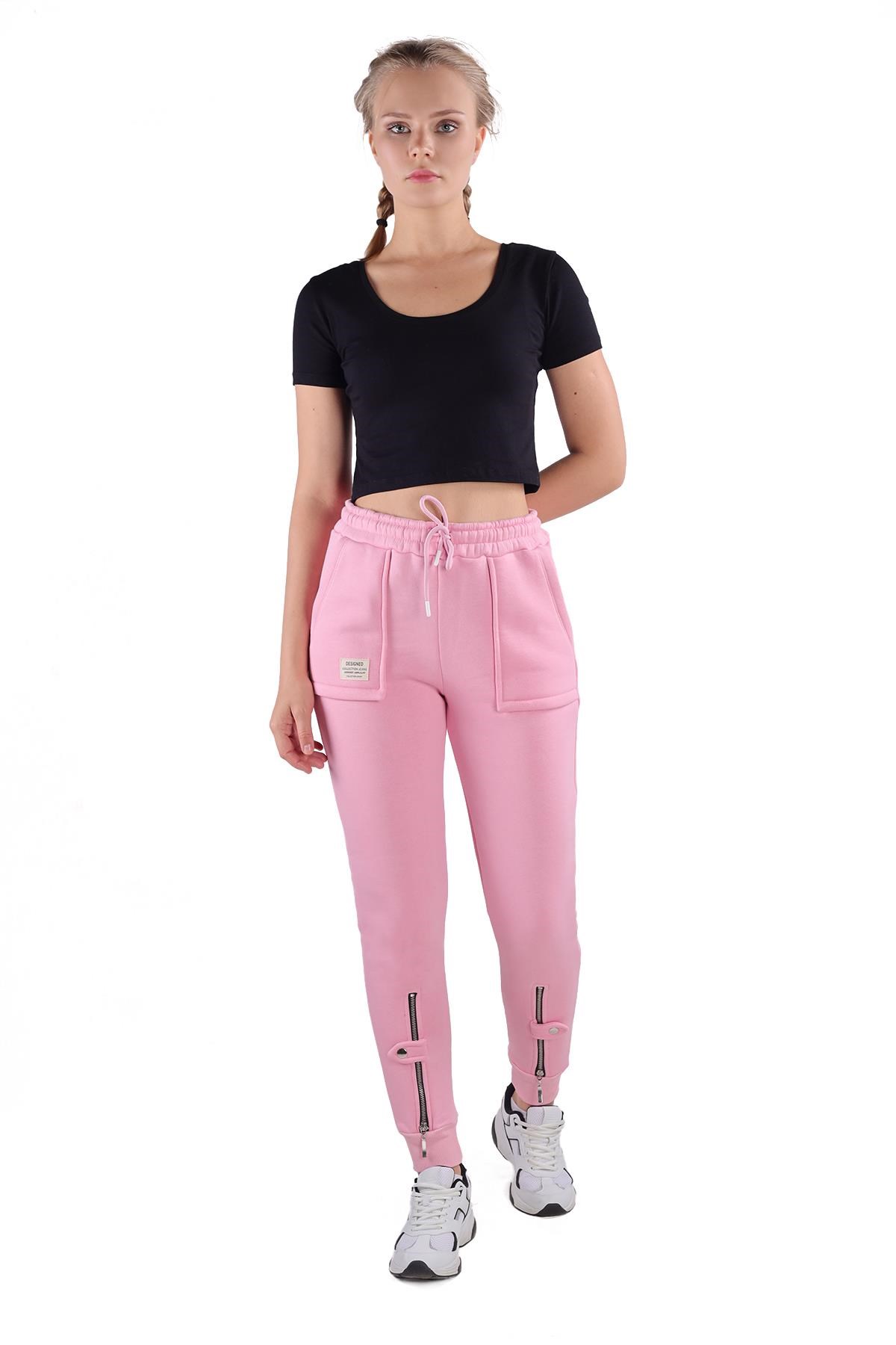 Pembe Paça Fermuar Detay Eşofman 9146M