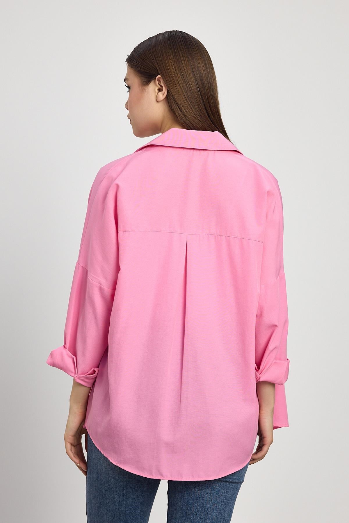 Pembe Relaxed Fit Rahat Kesim Basic Gömlek - 6621A