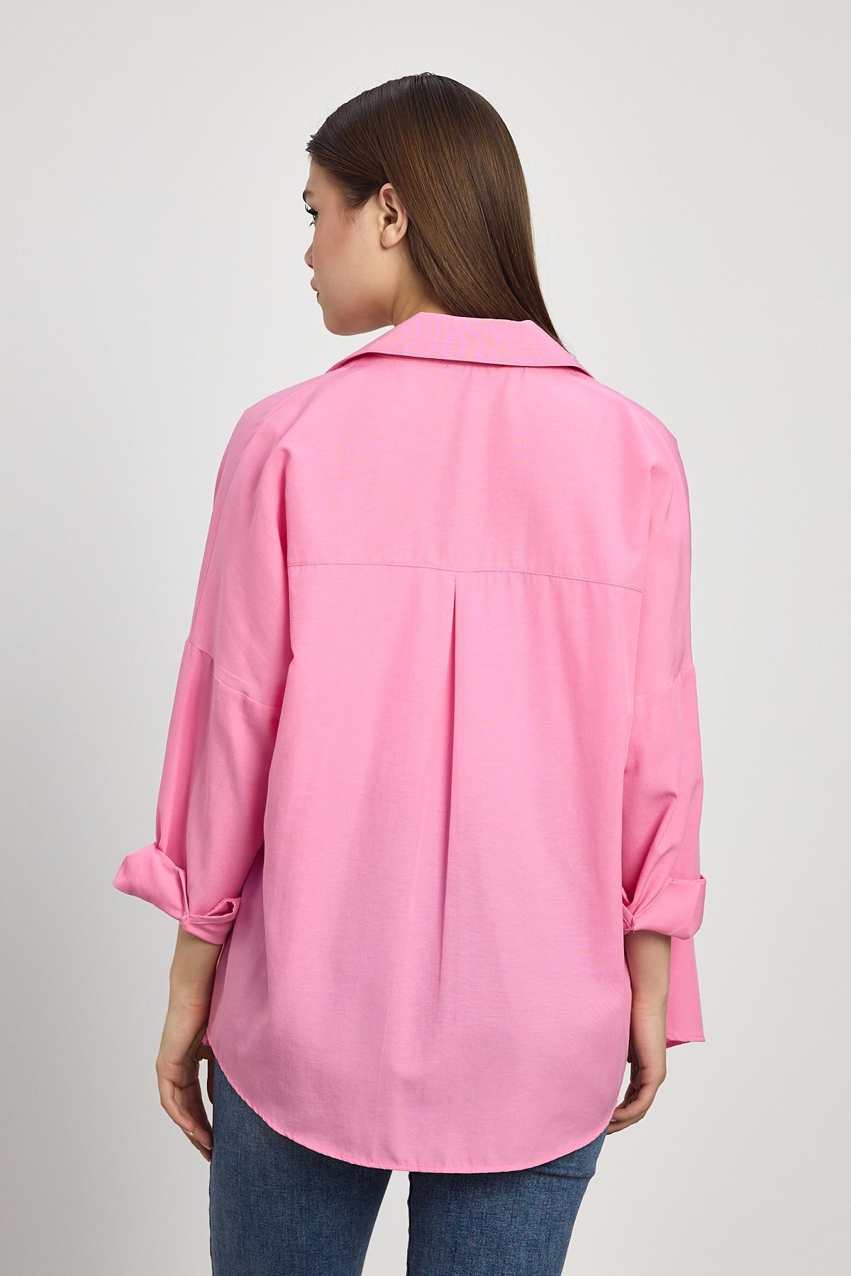 Pembe Relaxed Fit Rahat Kesim Basic Gömlek - 6621A